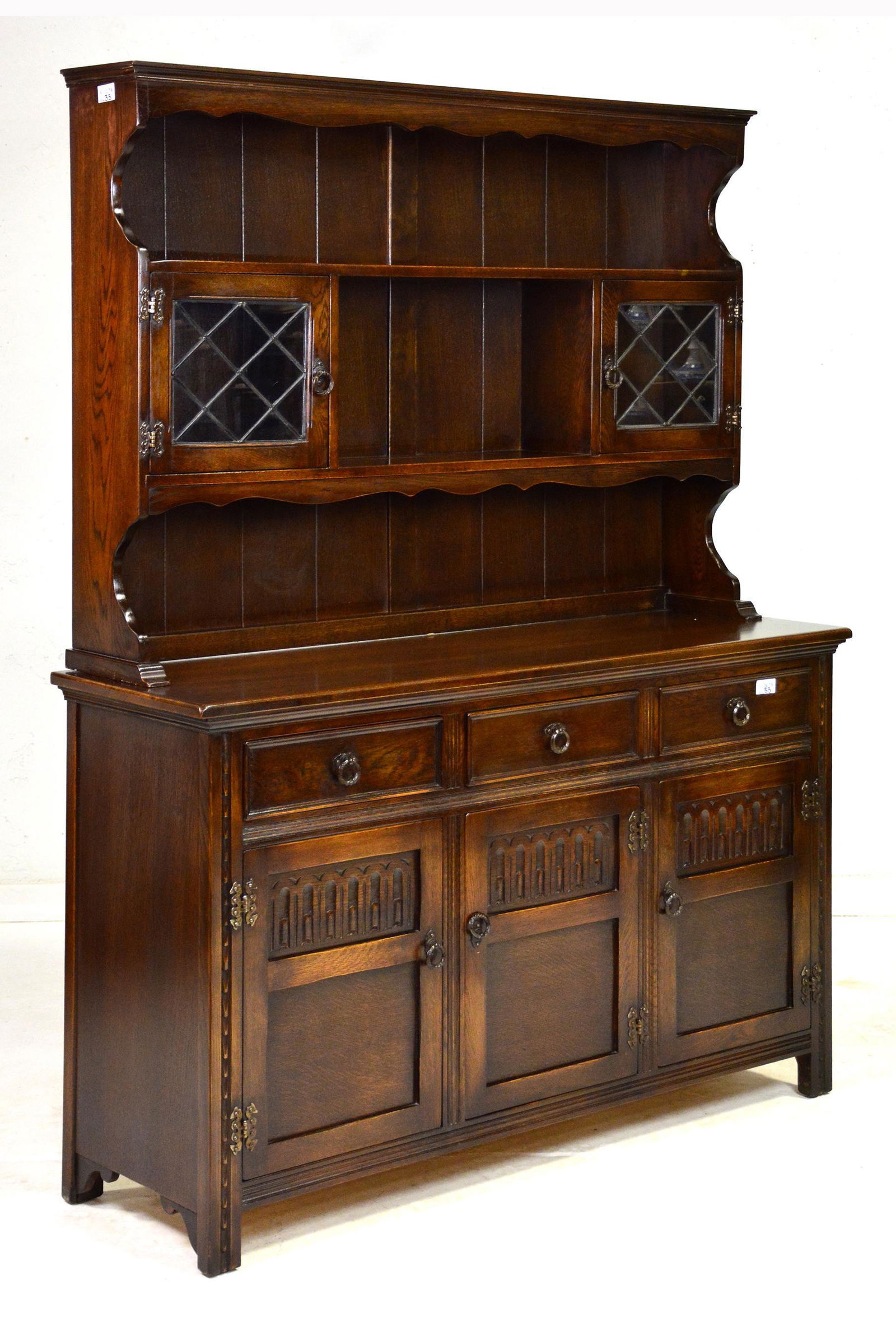 British Oak Step back Dresser With Leaded Glass (1 of 2)
