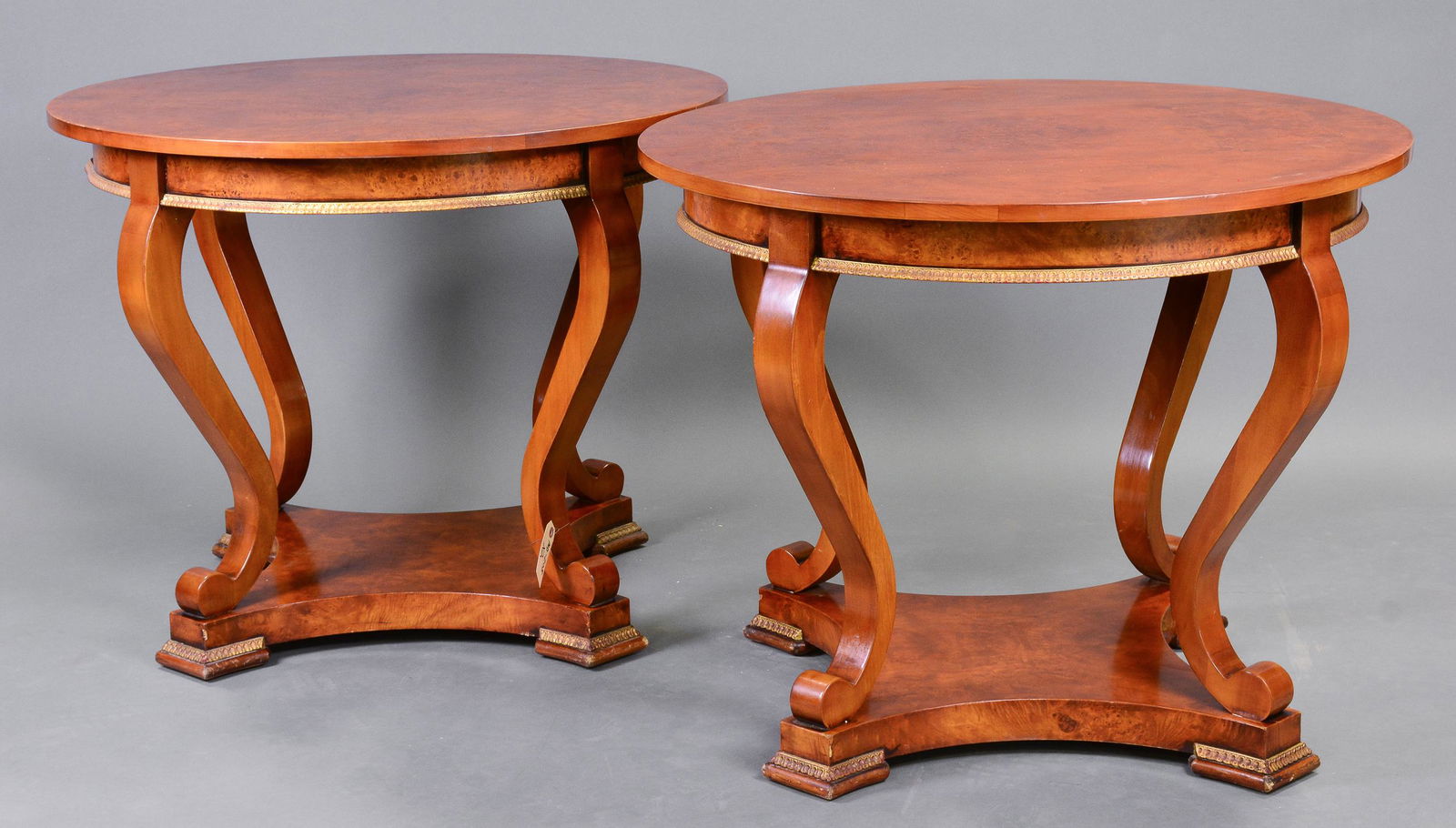 Pair Neoclassical Italian Entry / Center Tables: Pair Neoclassical Italian Entry / Center Tables by Francesco Molon - 29 in tall x 36 inch diameter