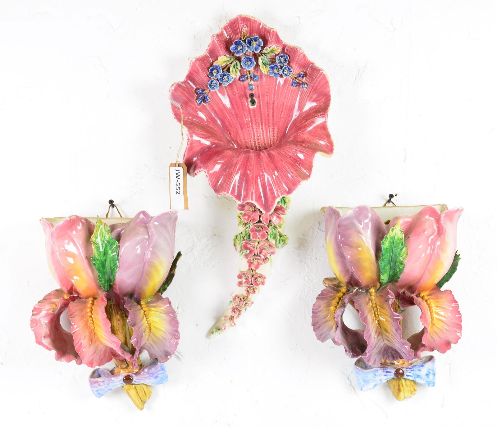 3 French Barbotine Floral Wall Pockets (1 of 4)