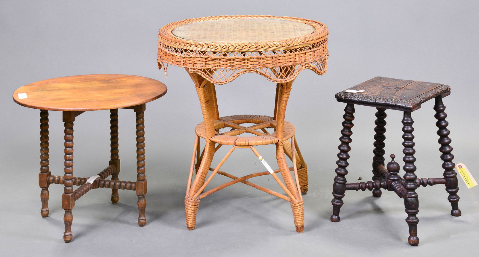 Wicker Occasional Table & 2 Small French Tables / (1 of 4)