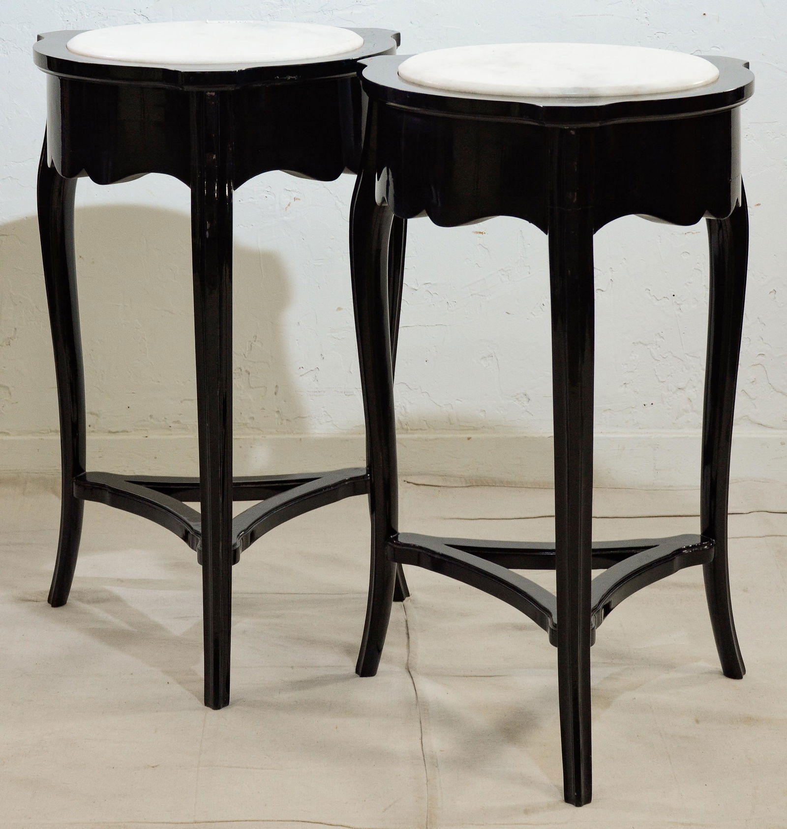 Pair Marble Top Black Side Tables (1 of 2)