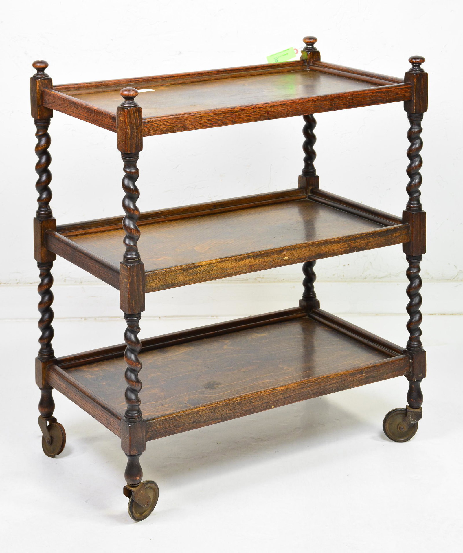 Oak Barley Twist 3 Tier Trolley / Cart: English Barley Twist Oak 3 Tier Trolley / Cart - 33 in tall x 28 x 17