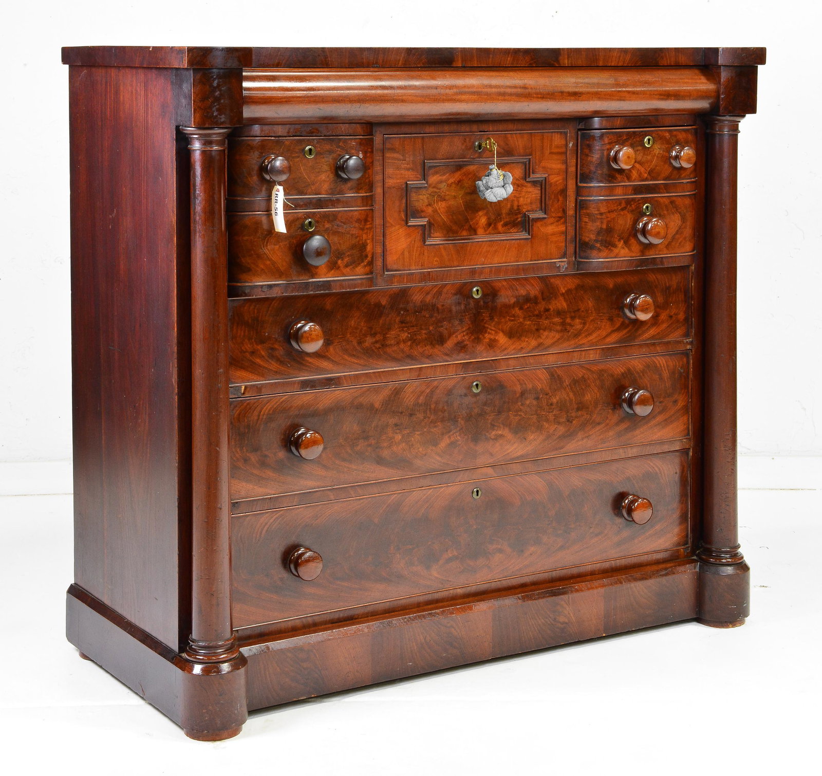 Antique English Mahogany Scotch Chest: Antique English Mahogany Scotch Chest - Features an upper secret drawer and center hat drawer with crafted secret lever - 48 in tall x 51 x 24