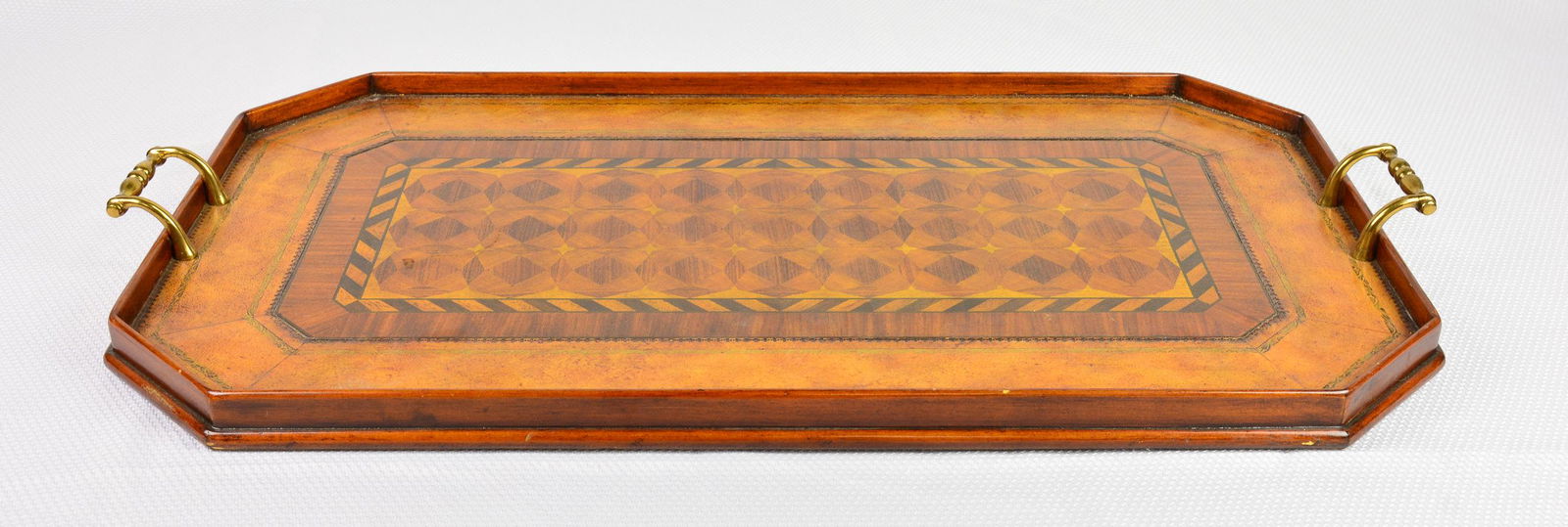 Maitland-Smith Wood / Leather Tray: Maitland-Smith Wood / Leather Tray - 3 in tall x 27 x 15