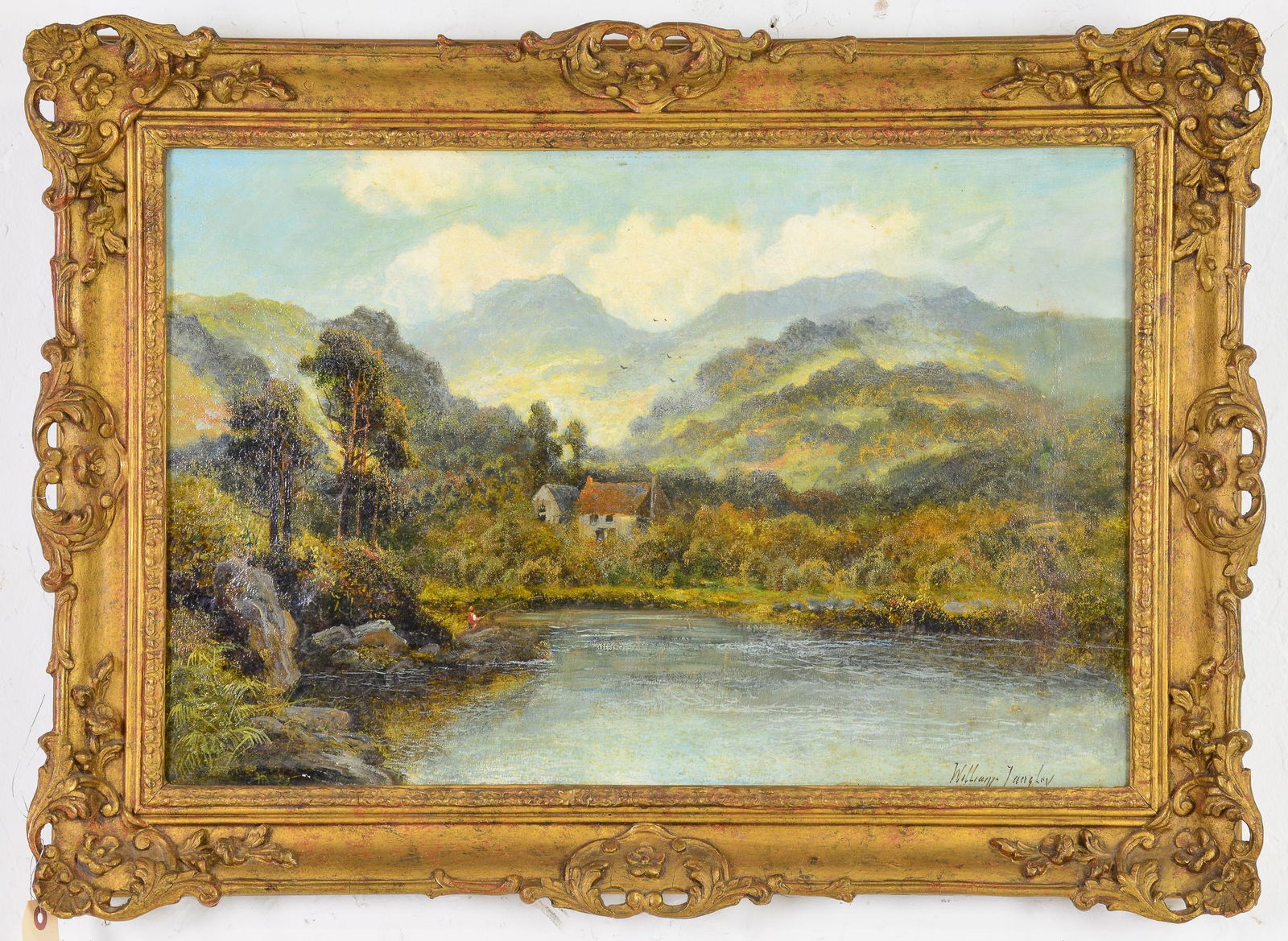 William Langley Oil On Canvas - Landscape (1852-1922): Gold Gilt Framed Oil on Canvas by William Langley (1852-1922) - Landscape - 22 in tall x 30 x 3