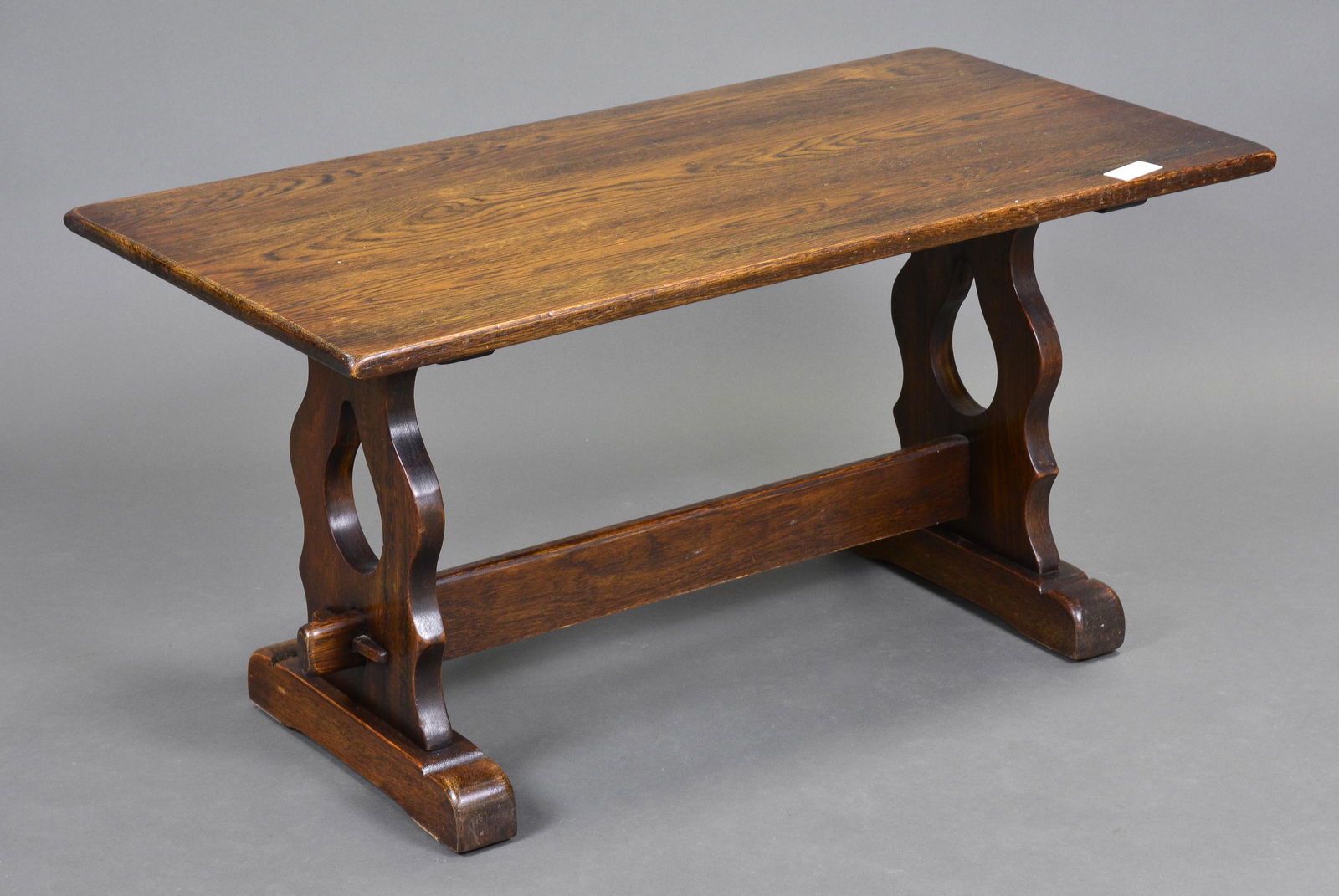 English Oak Coffee Table With Trestle Base: English Oak Coffee Table with Trestle Base - 19 in tall x 36 x 16