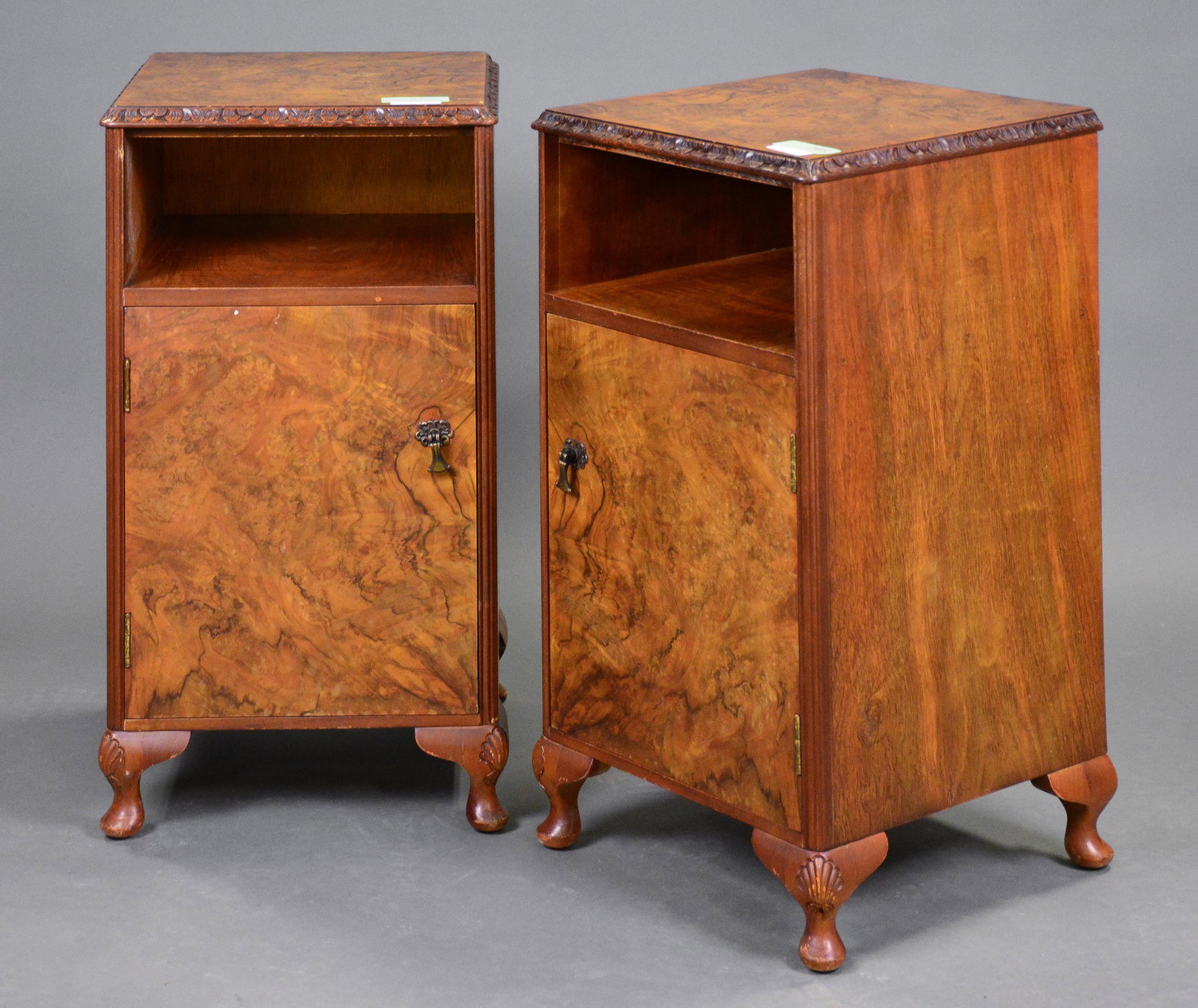 Pair of British Walnut Queen Anne Nightstands: Pair of British Walnut Queen Anne Nightstands - 30 in tall x 16 x 16