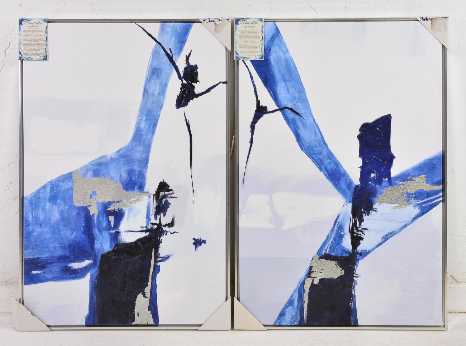 2 Hand Embellished Blue & White Abstract Prints (1 of 1)