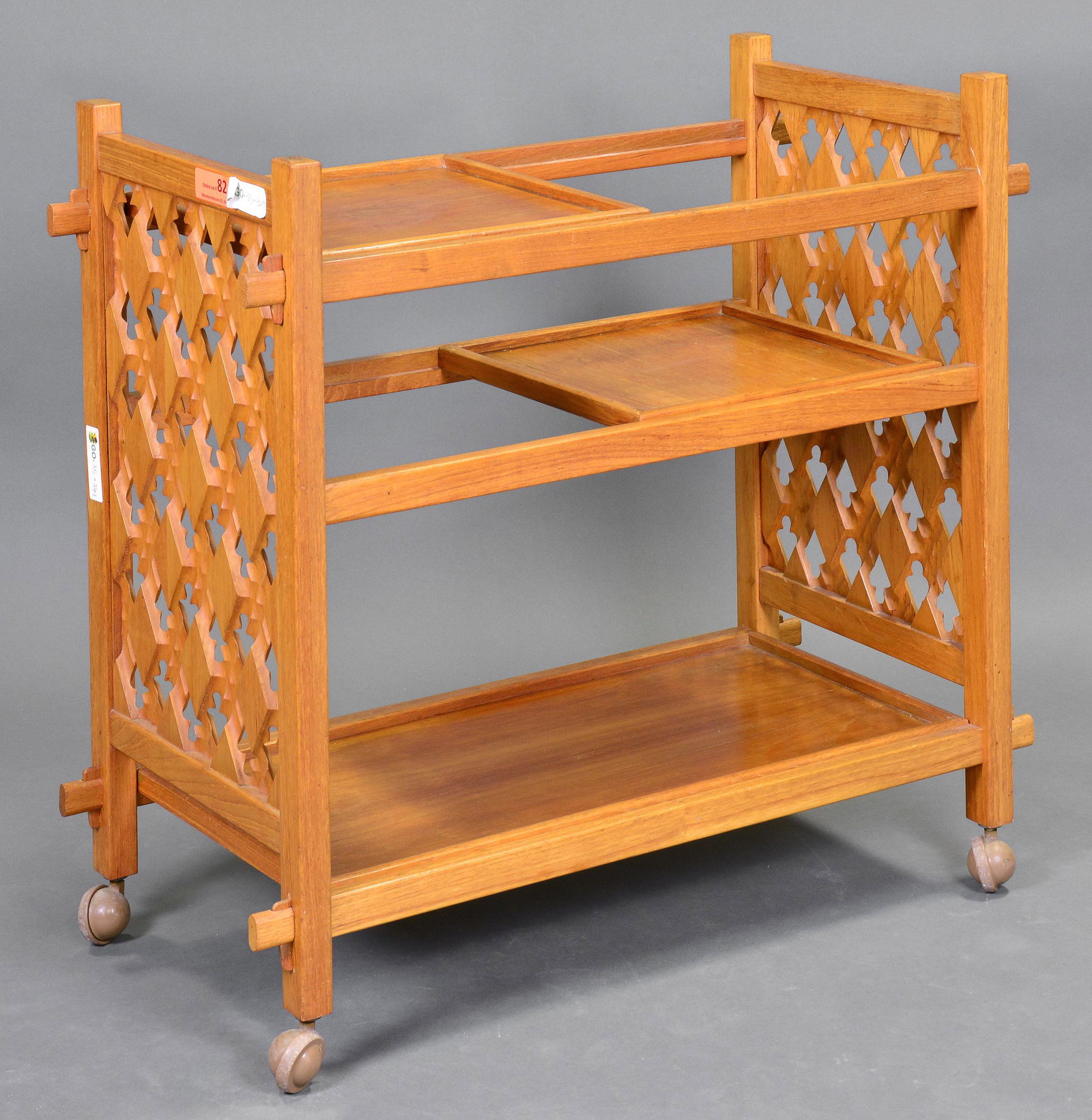 Carved Mid Century Modern Teak Cocktail Cart (1 of 6)