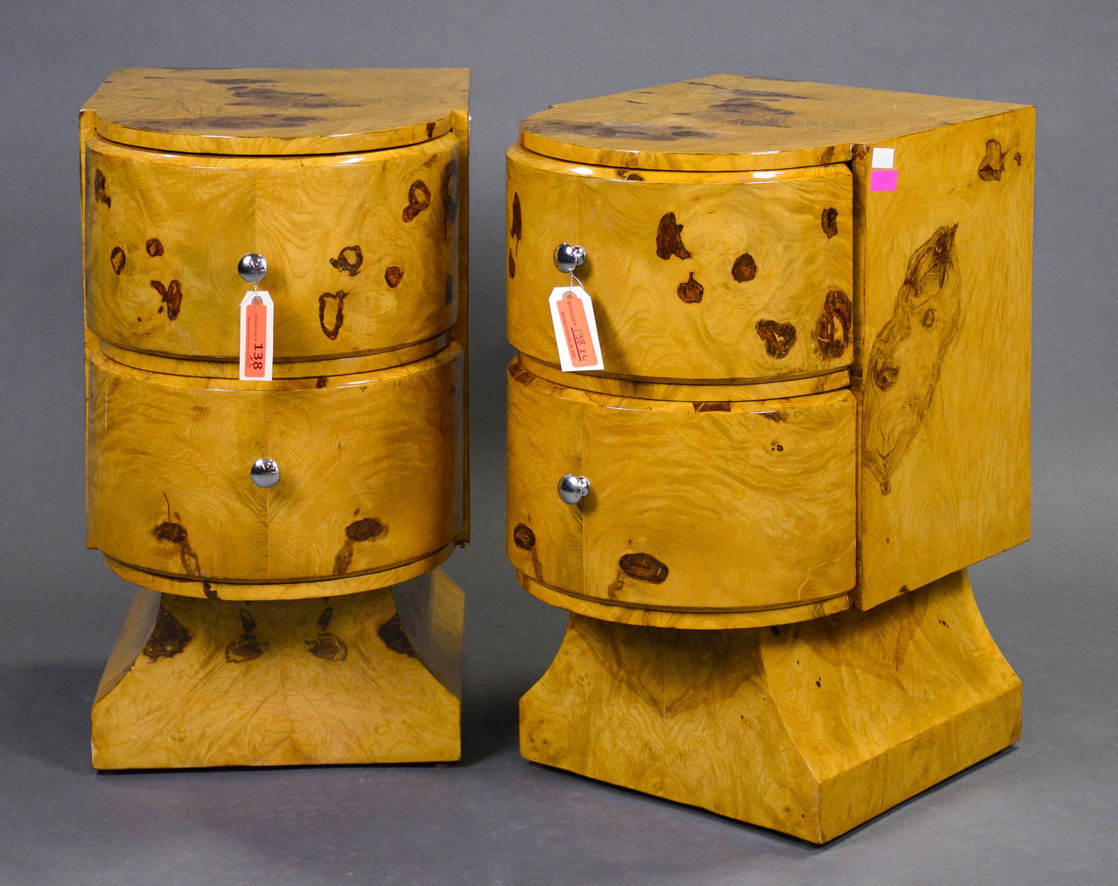 Pair of 2 Drawer Deco Style Night Stands (1 of 5)