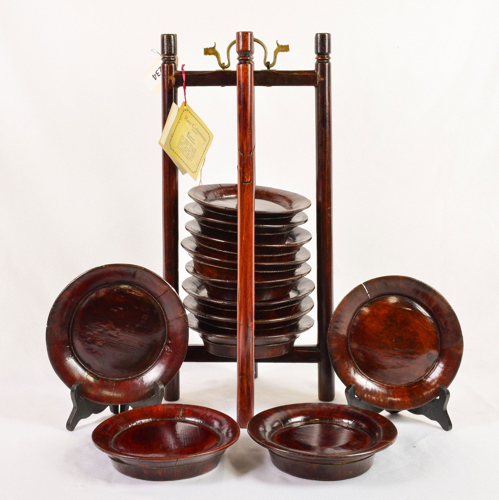 Set of 12 Wooden Asian Plates in a Carrier (1 of 3)