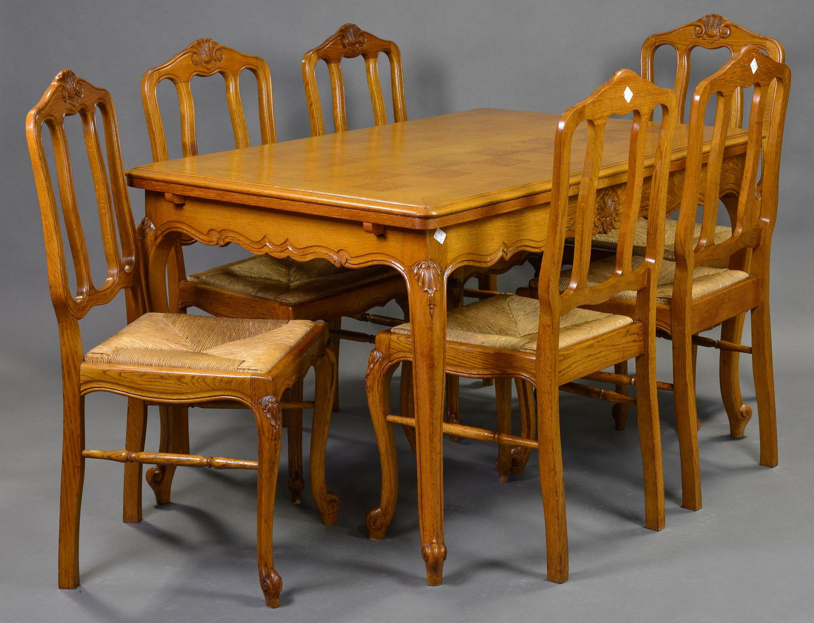 Country French Draw Leaf Table & 6 Rush Seat Chairs (1 of 3)