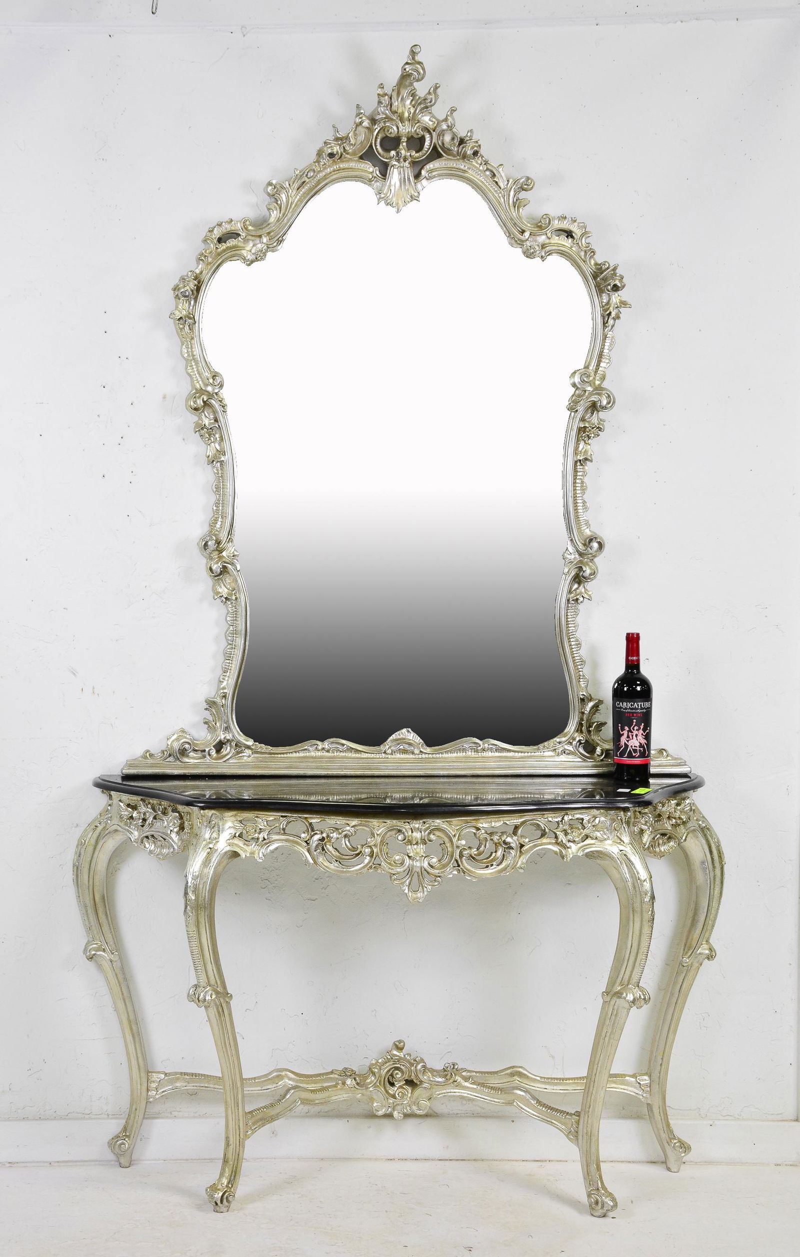 Carved French Marble Top Console With Mirror (1 of 4)
