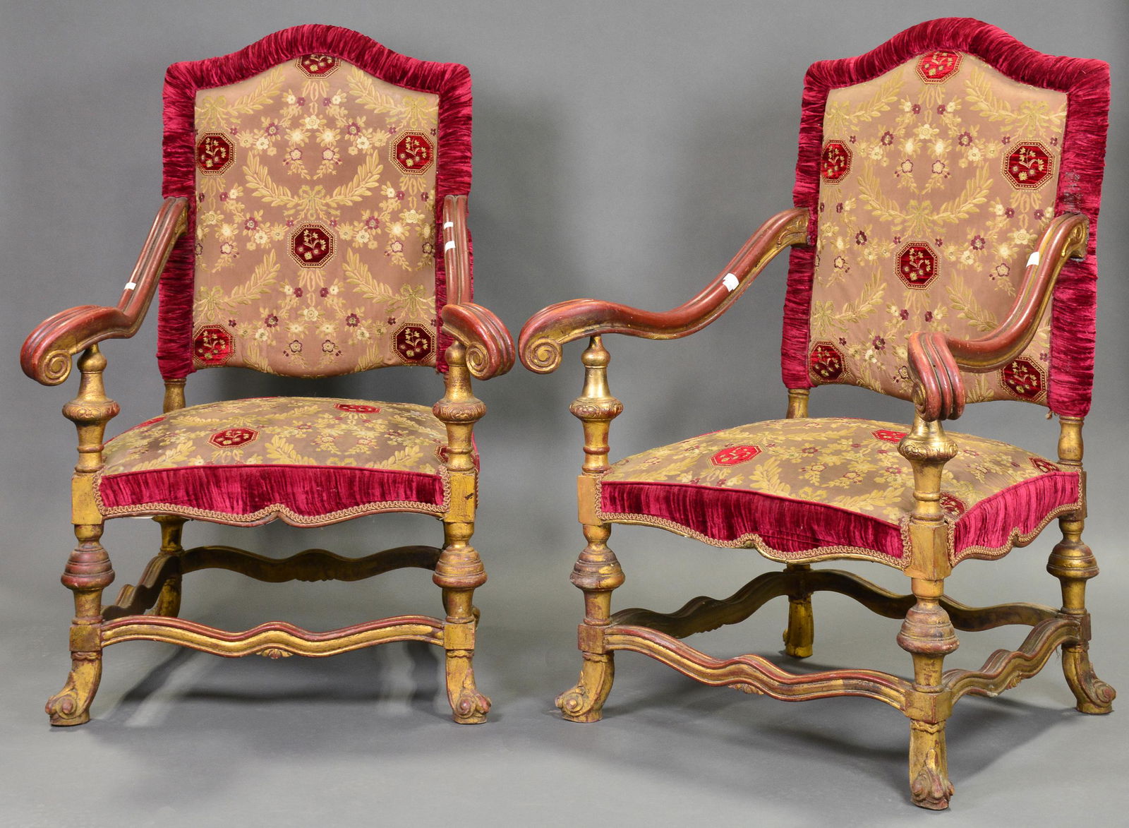 Pair Large Upholstered Gilt Arm Chairs (1 of 6)