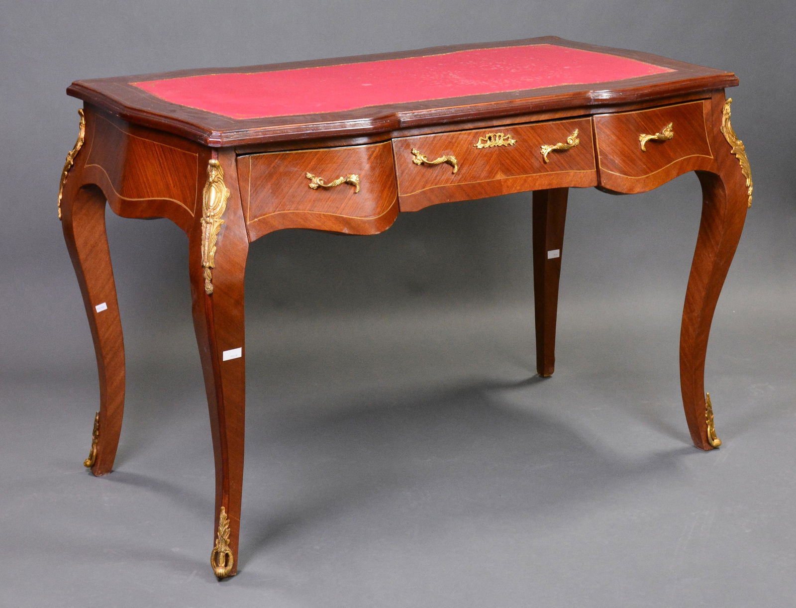 Red Leather Top 3 Drawer Desk / Writing Table (1 of 6)