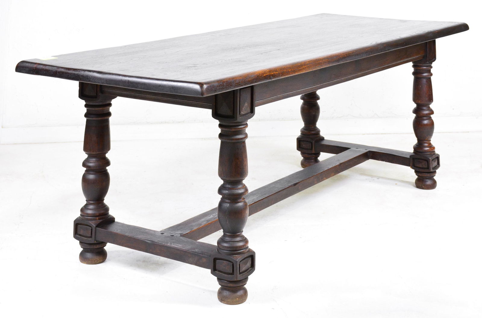 Large Dark Oak Farm Table With Stretcher Base (1 of 4)