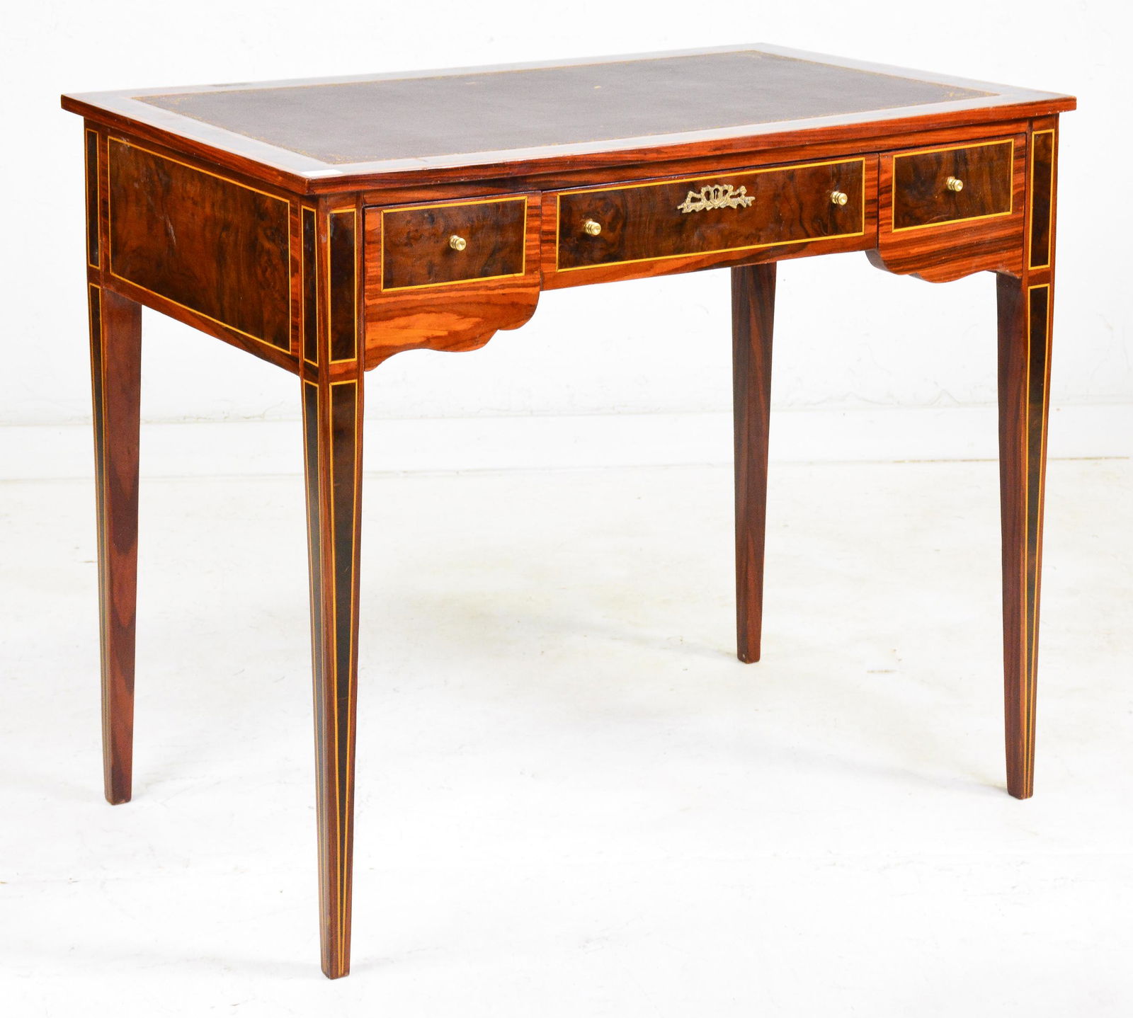 Inlaid Leather Top 3 Drawer Desk / Writing Table #2 (1 of 5)