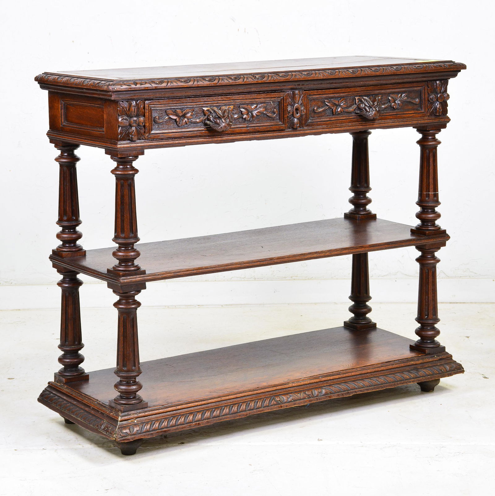 Carved Oak French 2 Drawer 3 Tier Lift Top Server (1 of 6)