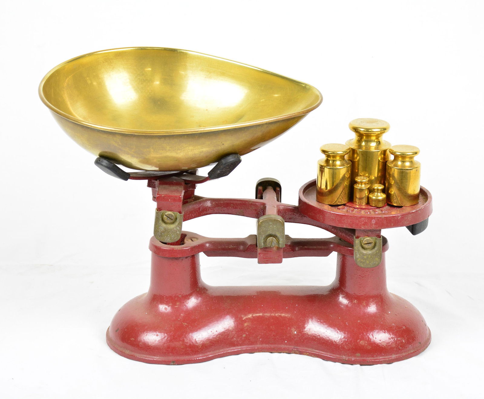 Red Painted British Balance Scale With Weights (1 of 2)