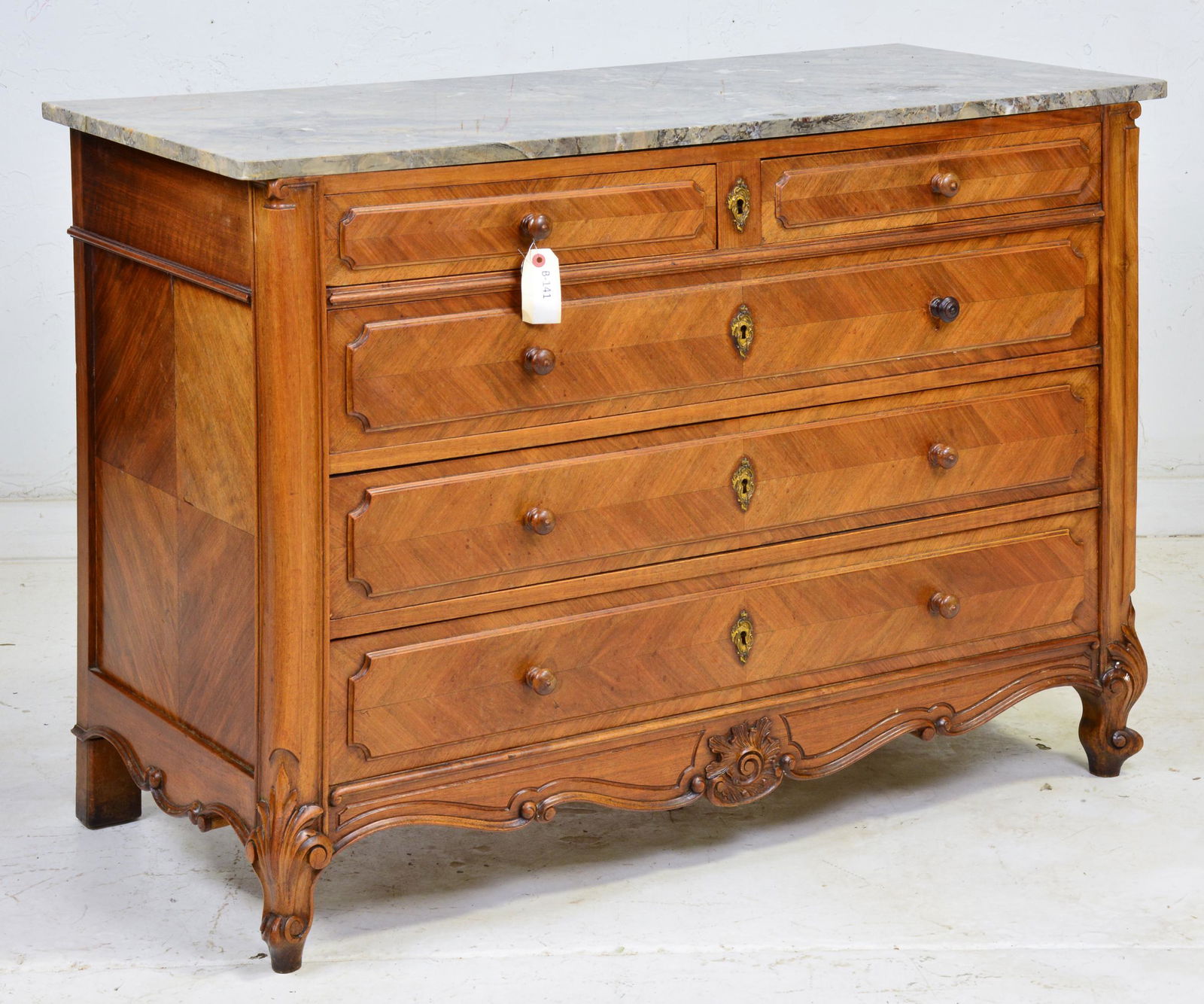 French Louis XV Style 5 Drawer Marble Top Chest (1 of 8)