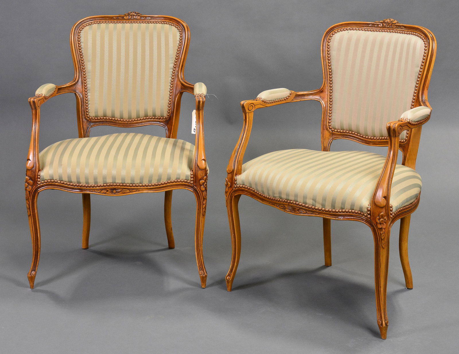Pair Louis XV Style Arm Chairs (1 of 6)