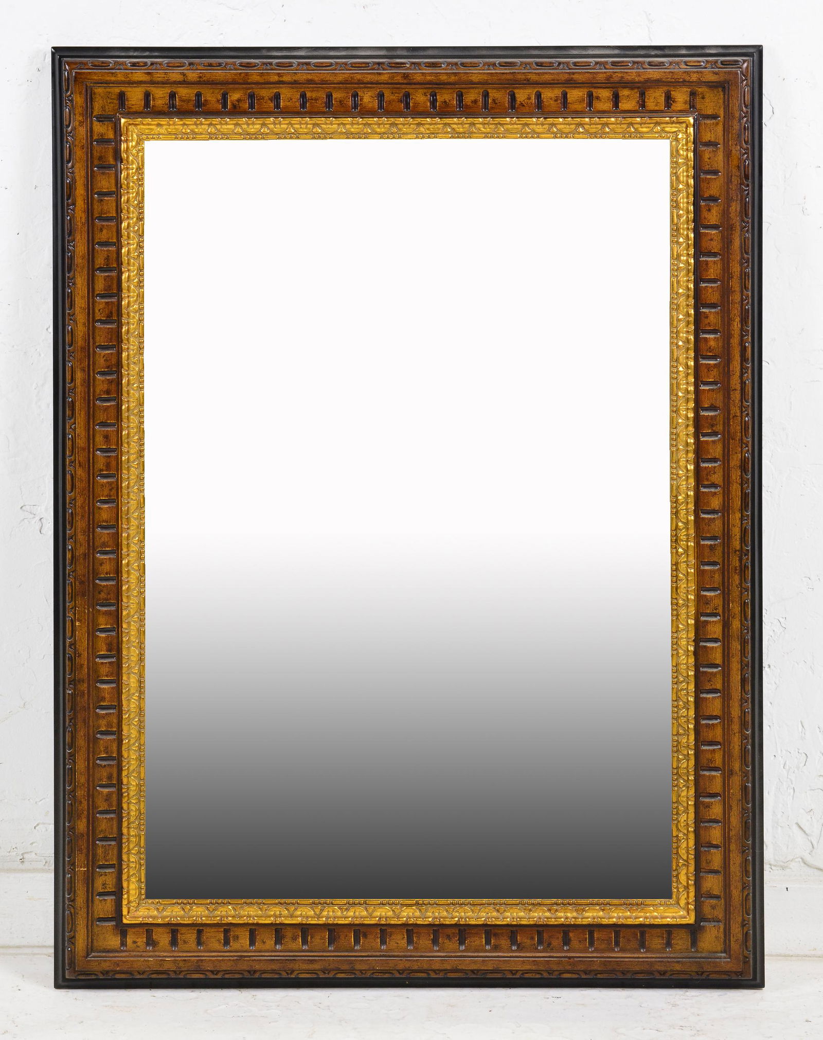 Carved Oak Beveled Mirror With Gold Gilt Border (1 of 1)