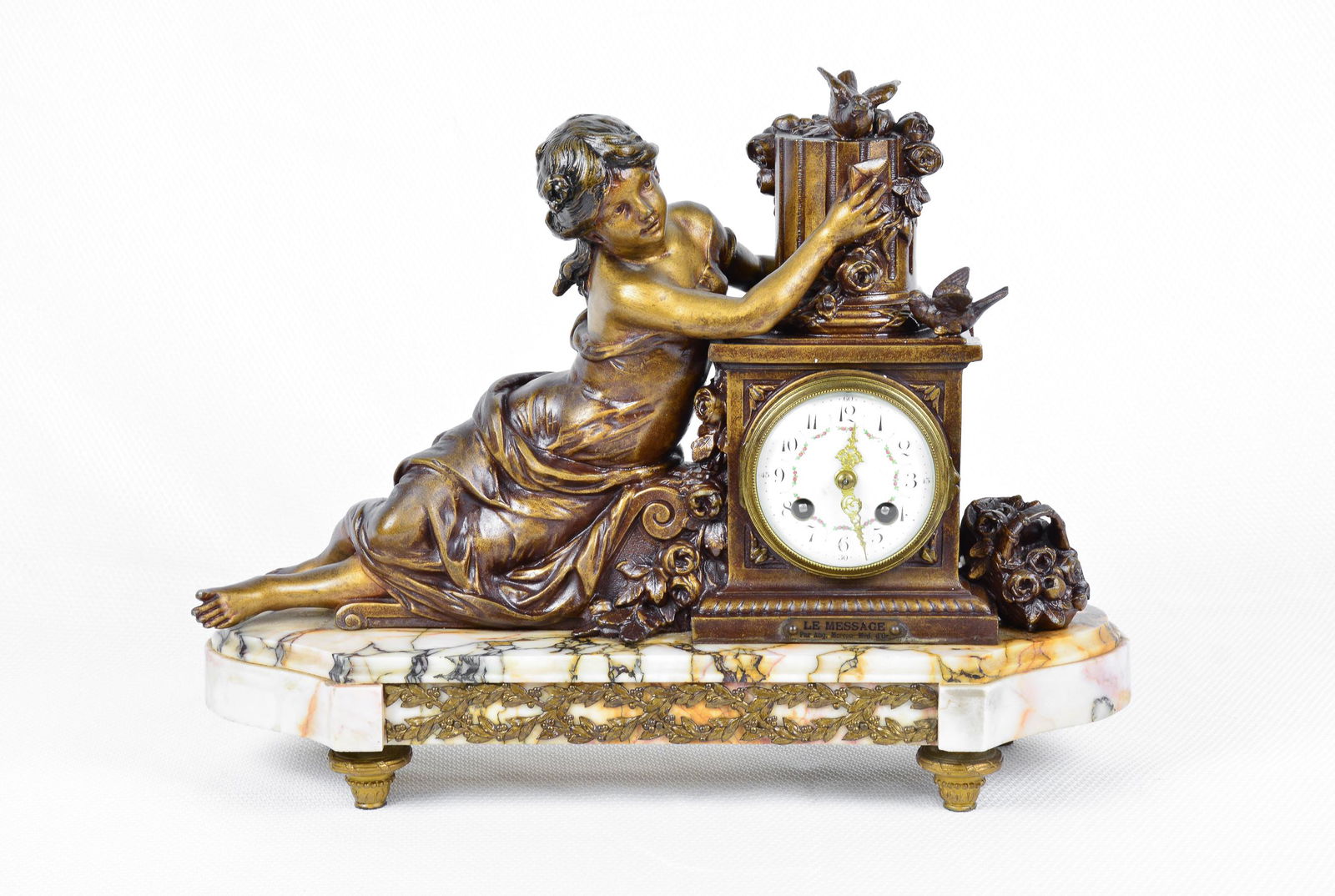 Bronze Figural Marble Mantle Clock (1 of 3)