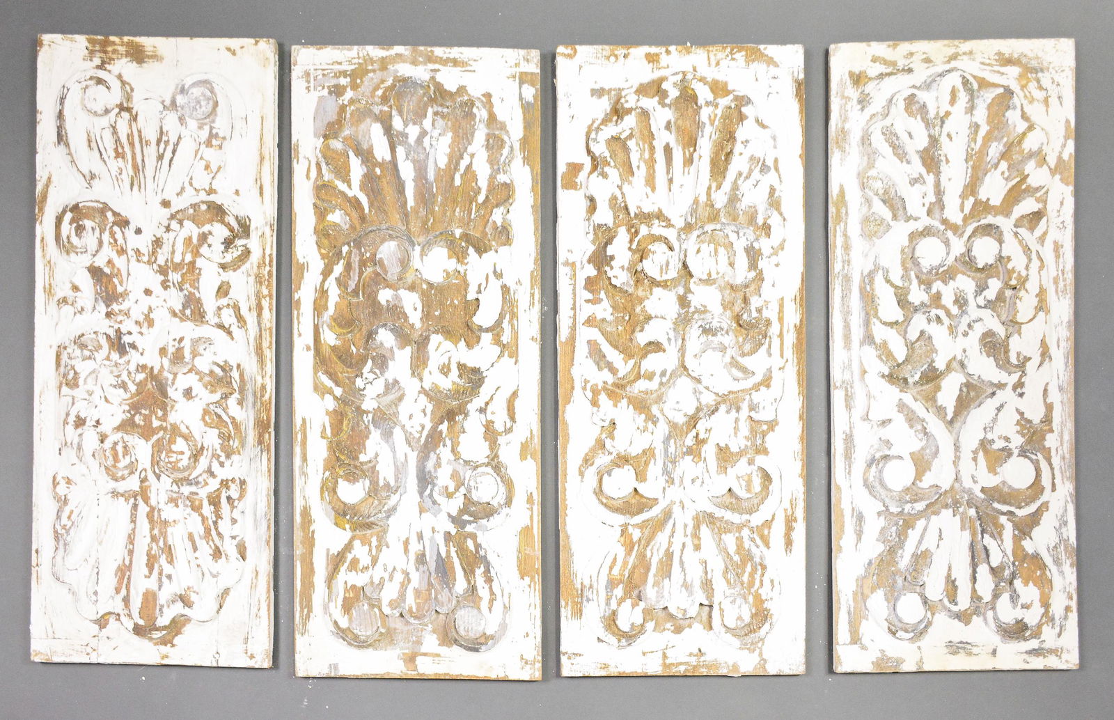 4 Small Painted French Style Carved Panels (1 of 5)