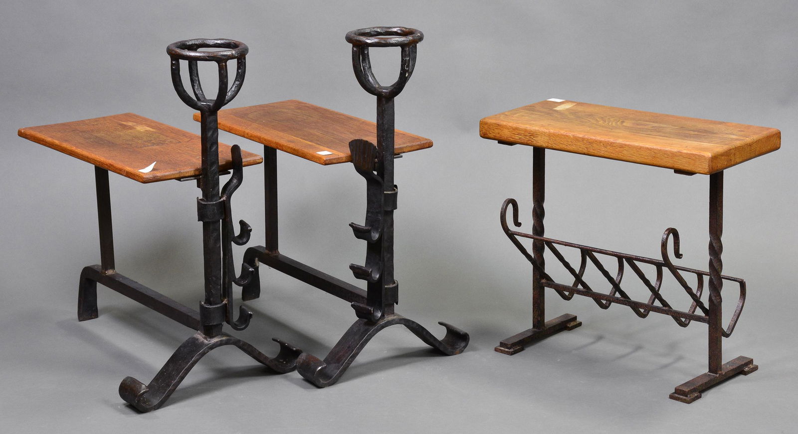 Pair Small Iron / Wood Tables & Iron / Wood Mag Rack (1 of 4)