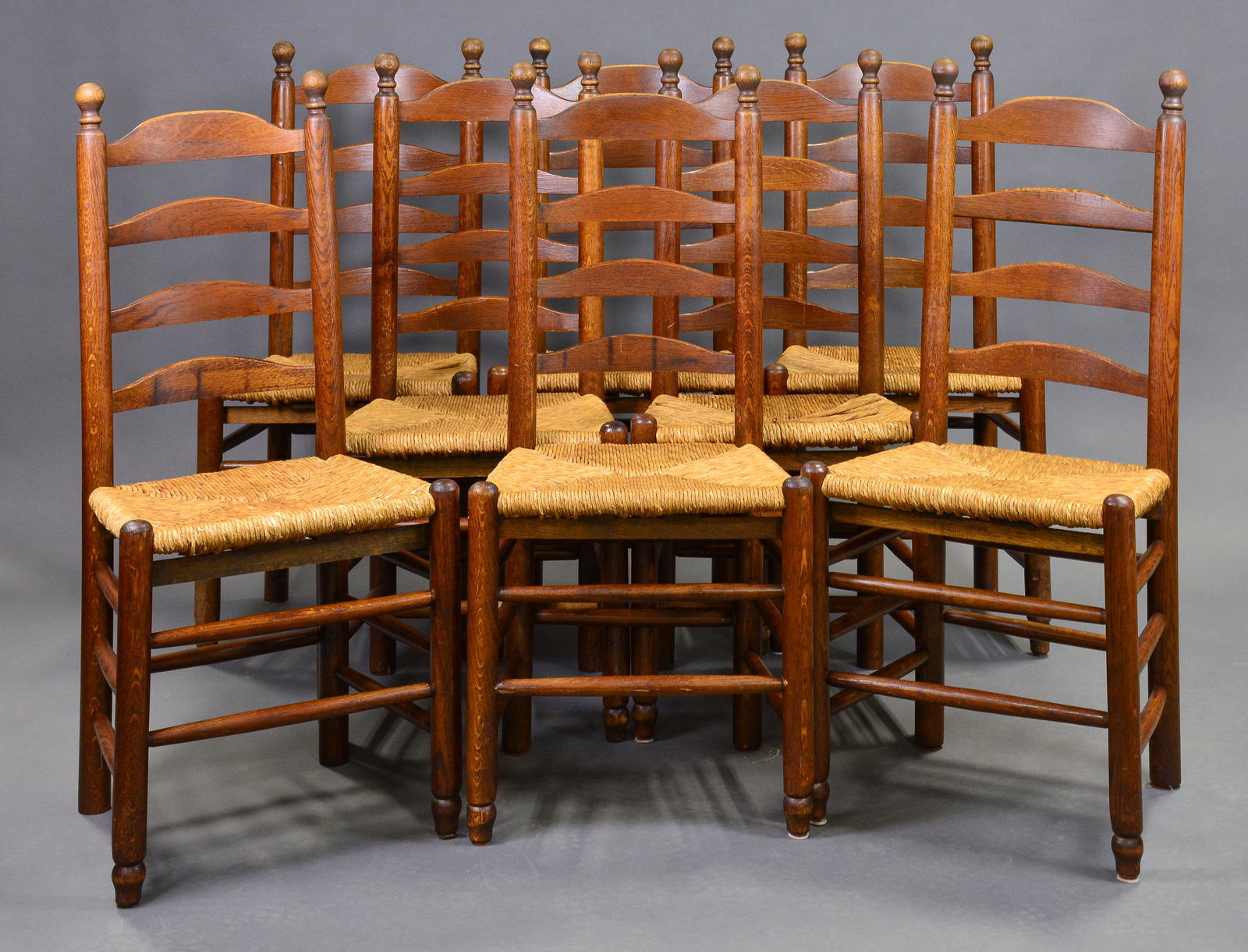 Set of 8 Ladder Back Rush / Wicker Seat Chairs (1 of 4)