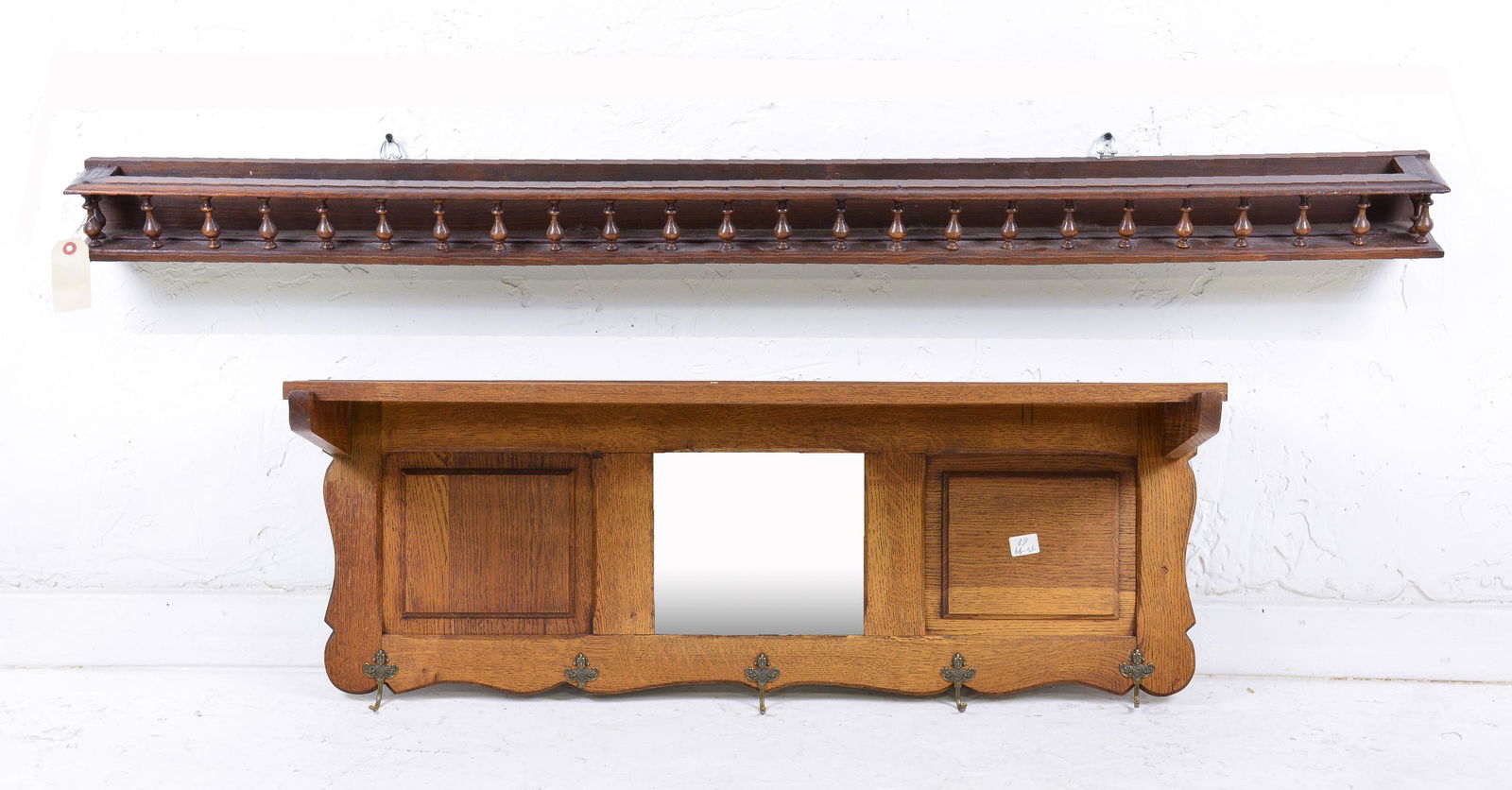 Mirror Back Oak Wall Shelf / Rack & Oak Wall Shelf (1 of 3)