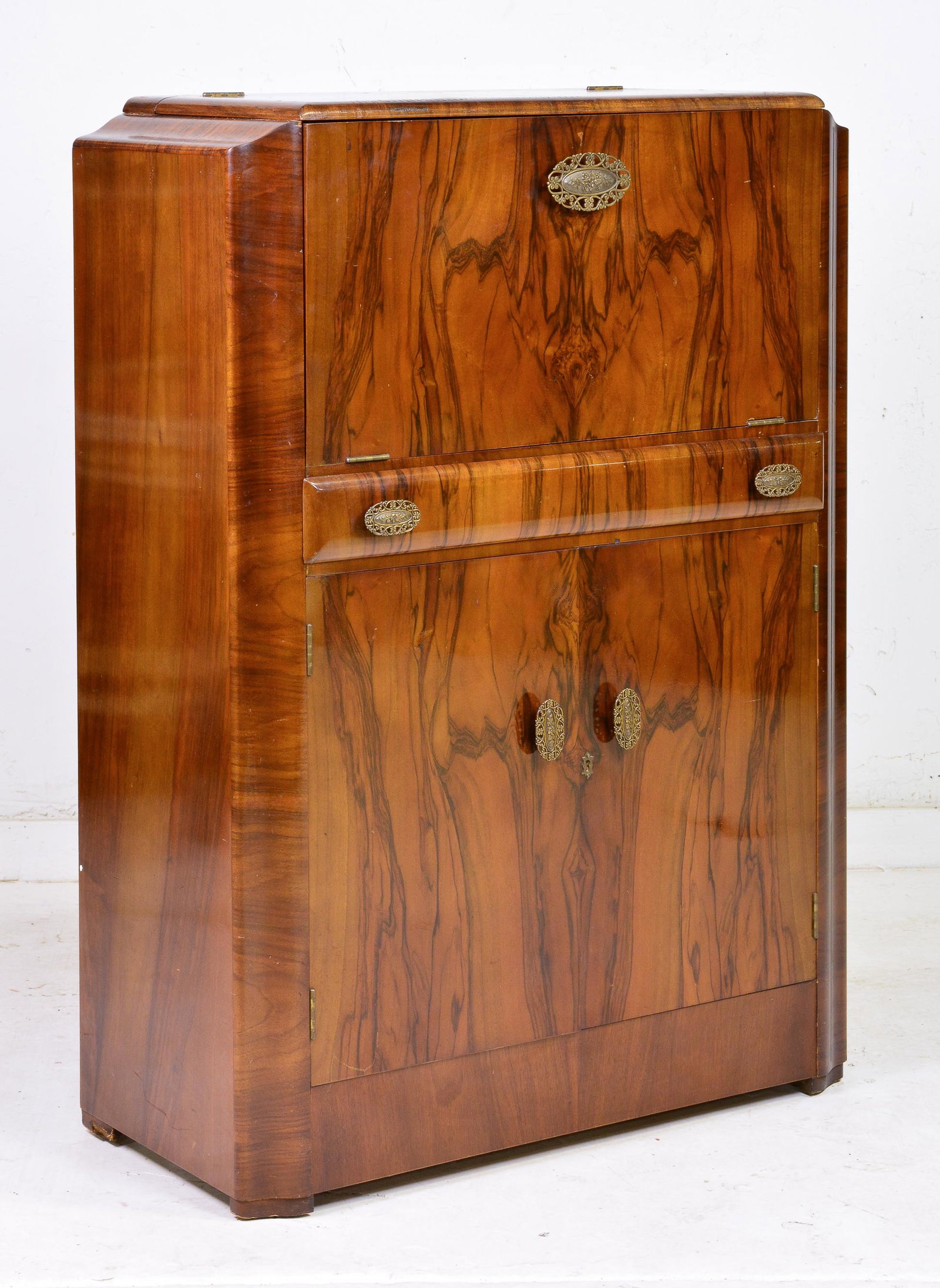 Deco Walnut Cocktail / Bar Cabinet: English Deco Walnut Cocktail / Bar Cabinet - 47 in tall x 33 x 16