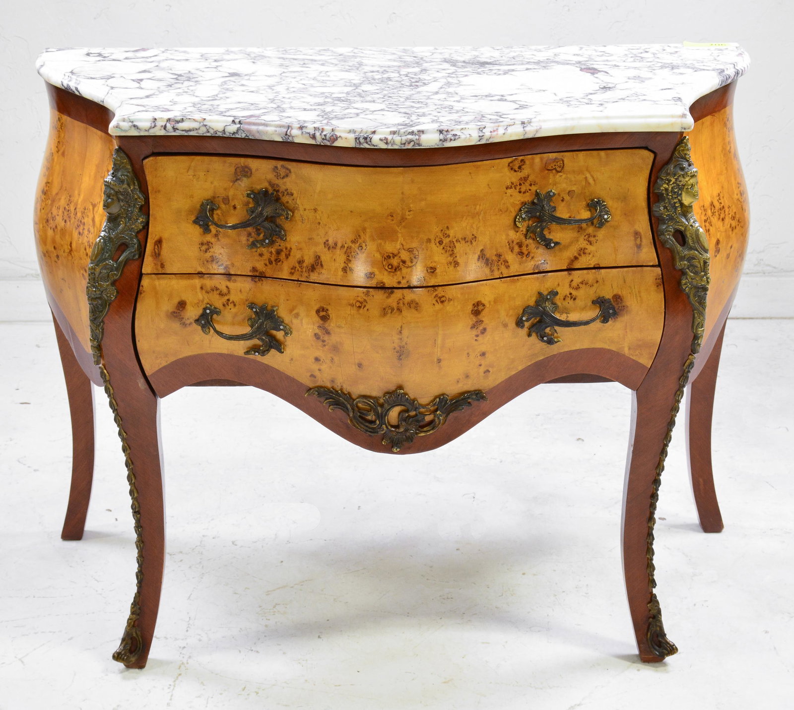 Marble Top 2 Drawer Chest / Commode #3: Marble Top 2 Drawer Chest / Commode with Figural Ormolu Accents - 31 in tall x 41 x 21