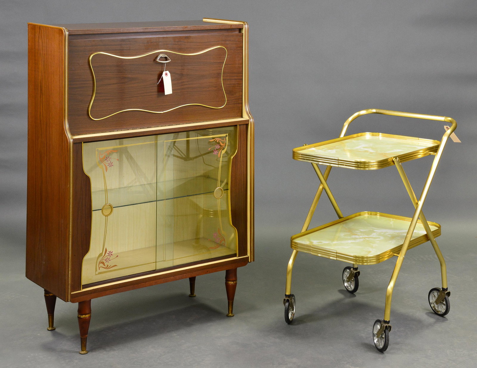 Cocktail / Bar Cabinet & 2 Tier Cart / Trolley: Cocktail / Bar Cabinet & 2 Tier Cart / Trolley - Cabinet is 44 in tall x 31 x 14, Cart is 30 in tall x 24 x 19