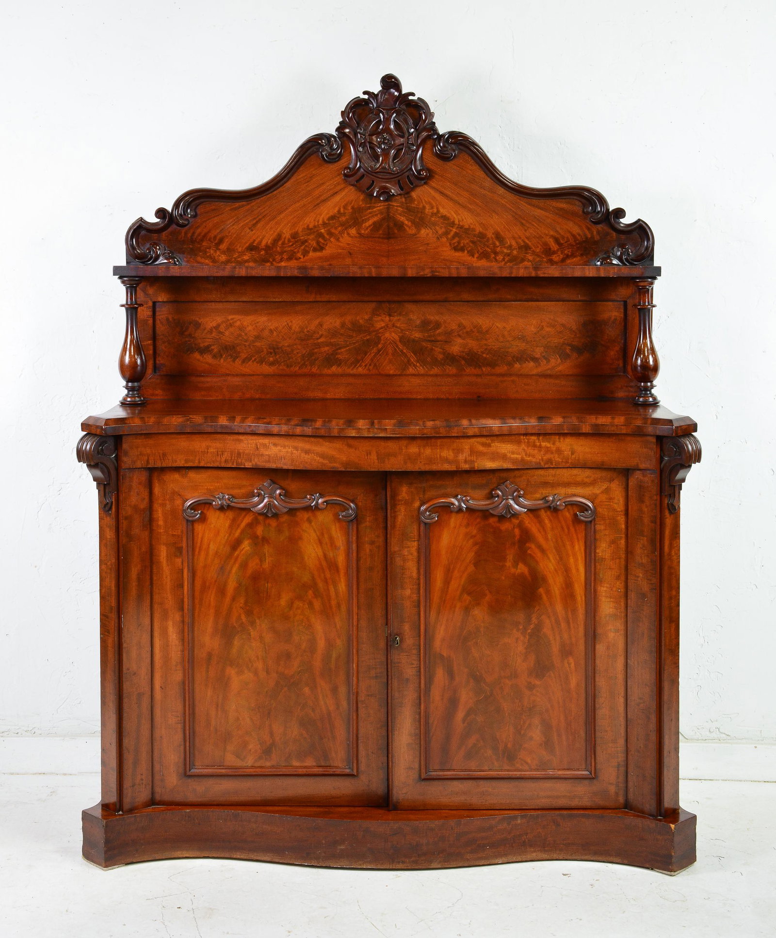 Carved Victorian Mahogany 2 Door Server: Carved Victorian Mahogany 2 Door Server with Raised Back - 68 in tall x 53 x 19