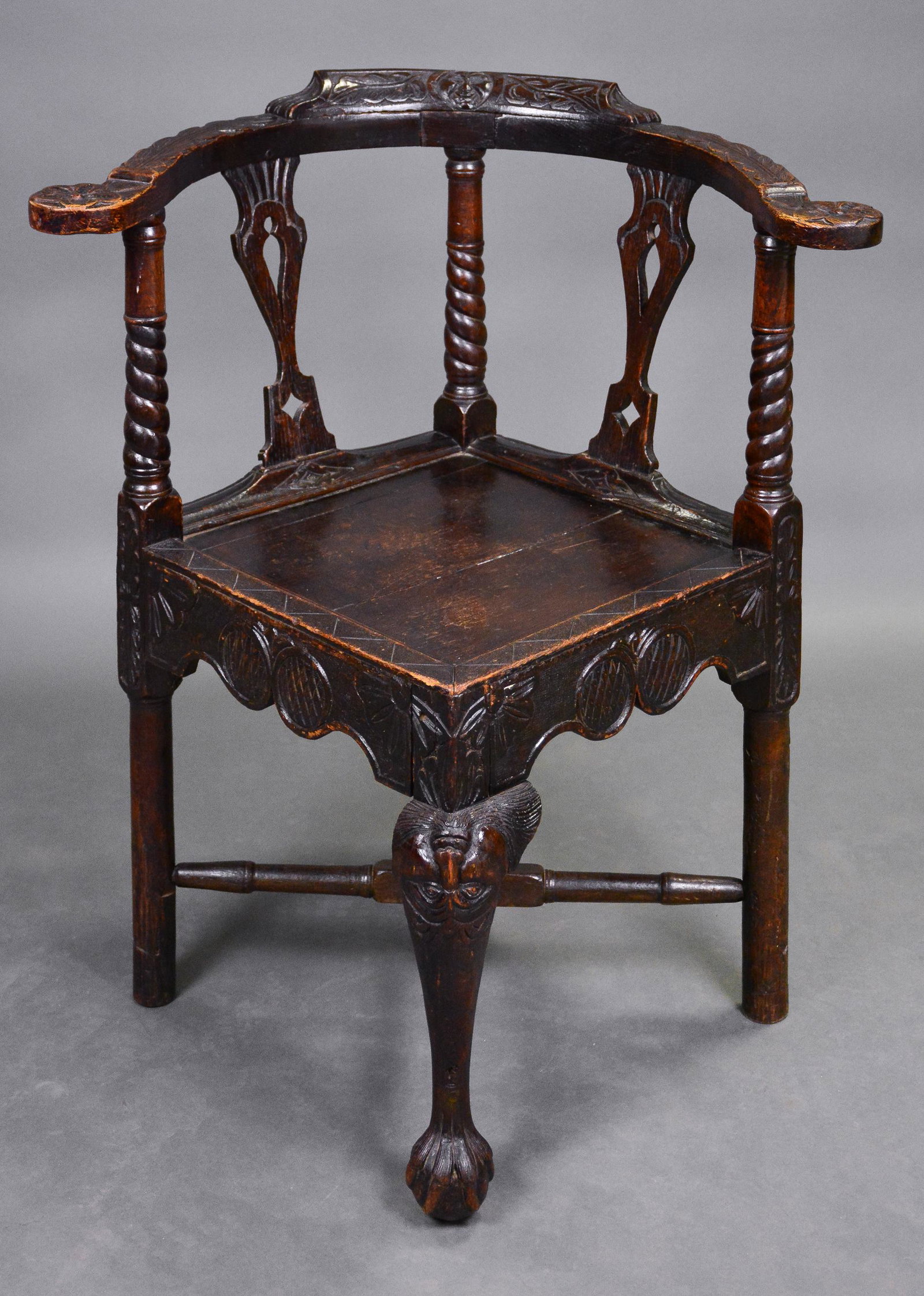 Carved Oak Curved Back Hall Chair: Carved Oak Curved Back Hall Chair - 34 in tall x 30 x 26