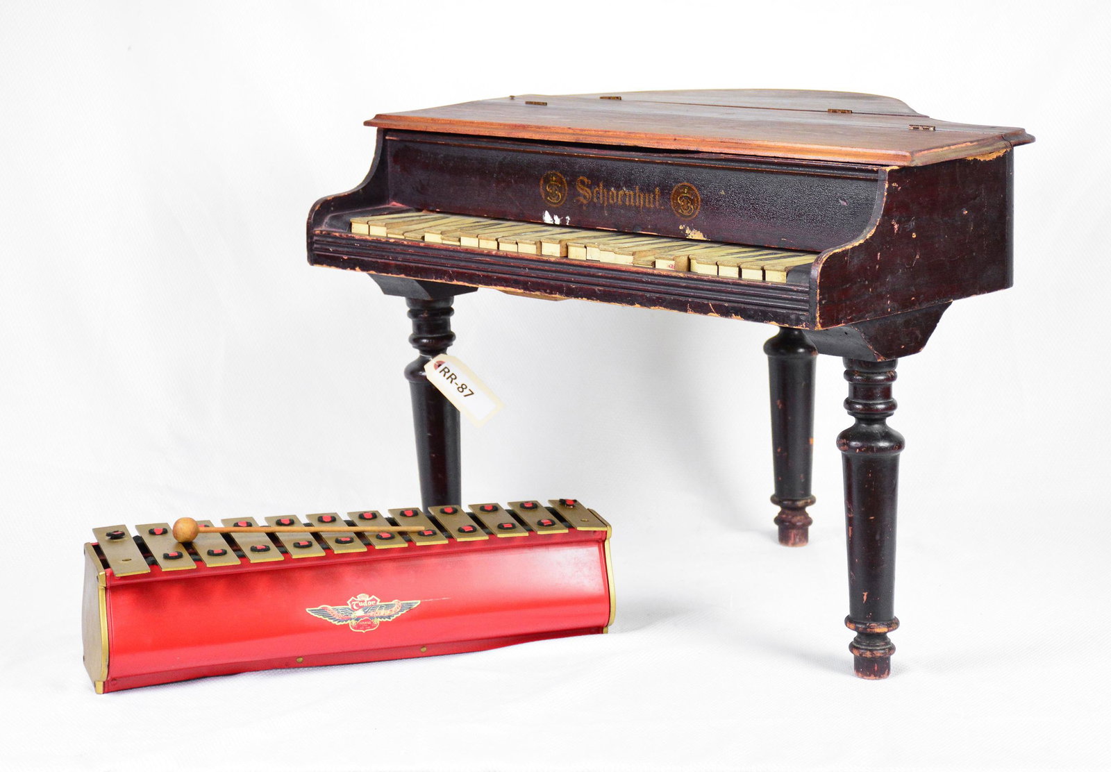 Miniature / Salesman Sample Piano & Xylophone: Miniature / Salesman Sample Shoenhut Grand Piano & Tudor Xylophone - 19 in tall x 25 x 24 (measurements for Piano only)