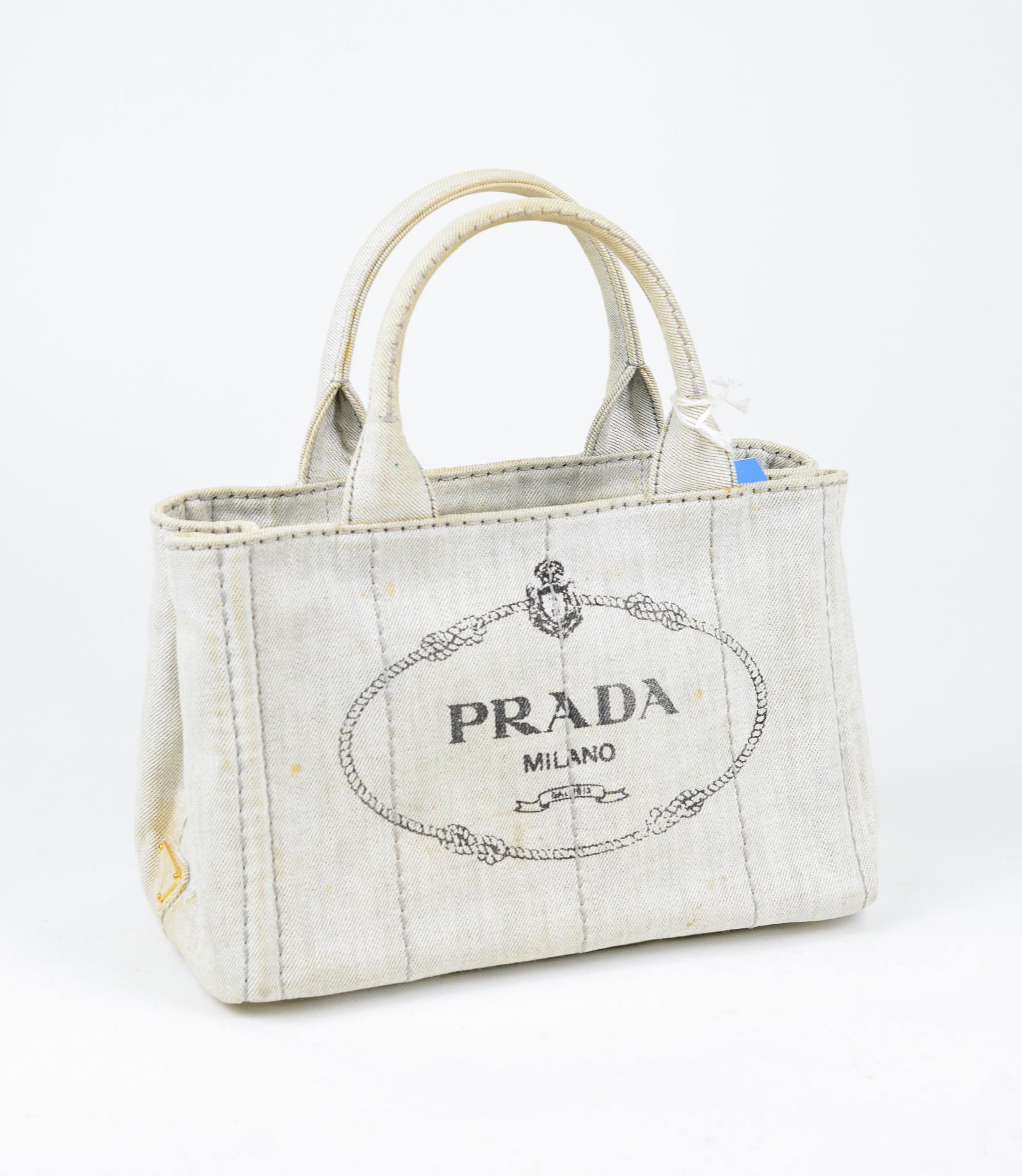 Prada Canapa Tote PM in Denim Canvas (1 of 5)