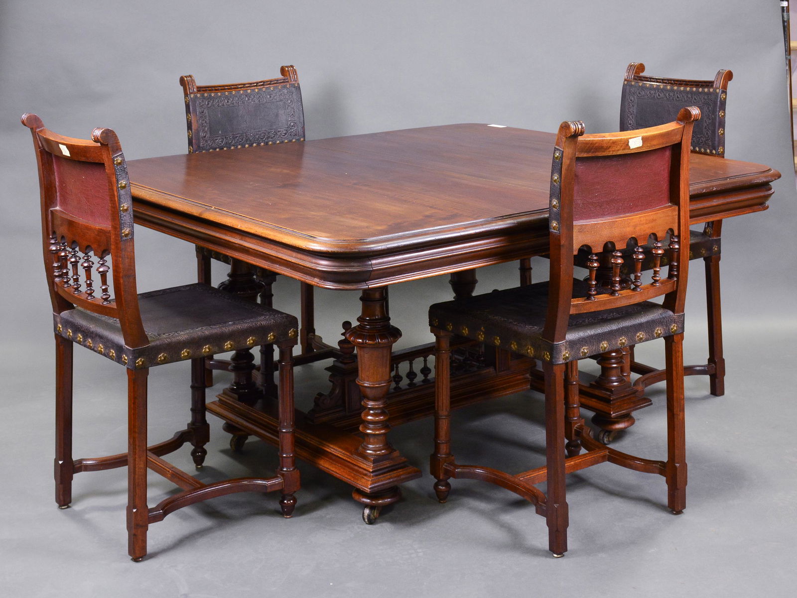 Henri II Style Walnut Table & 8 Leather Chairs (1 of 7)