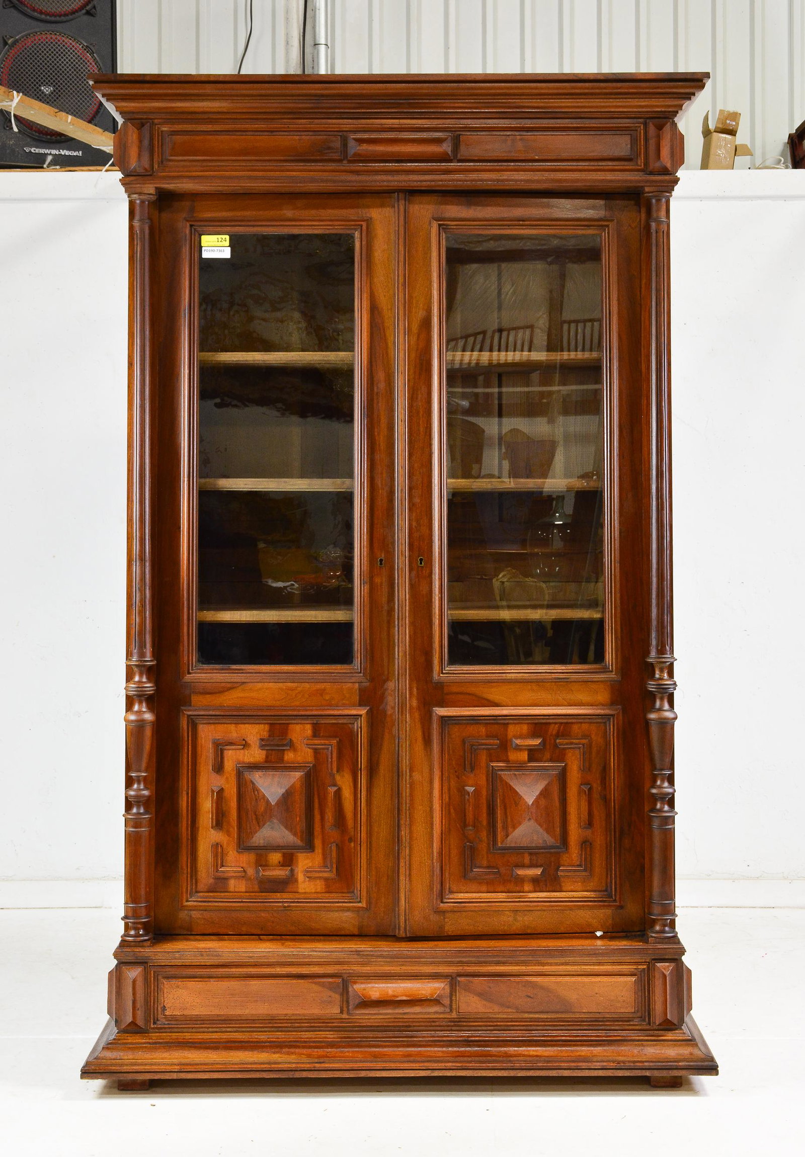 Henri II Style Carved Walnut Double Door Bookcase (1 of 6)