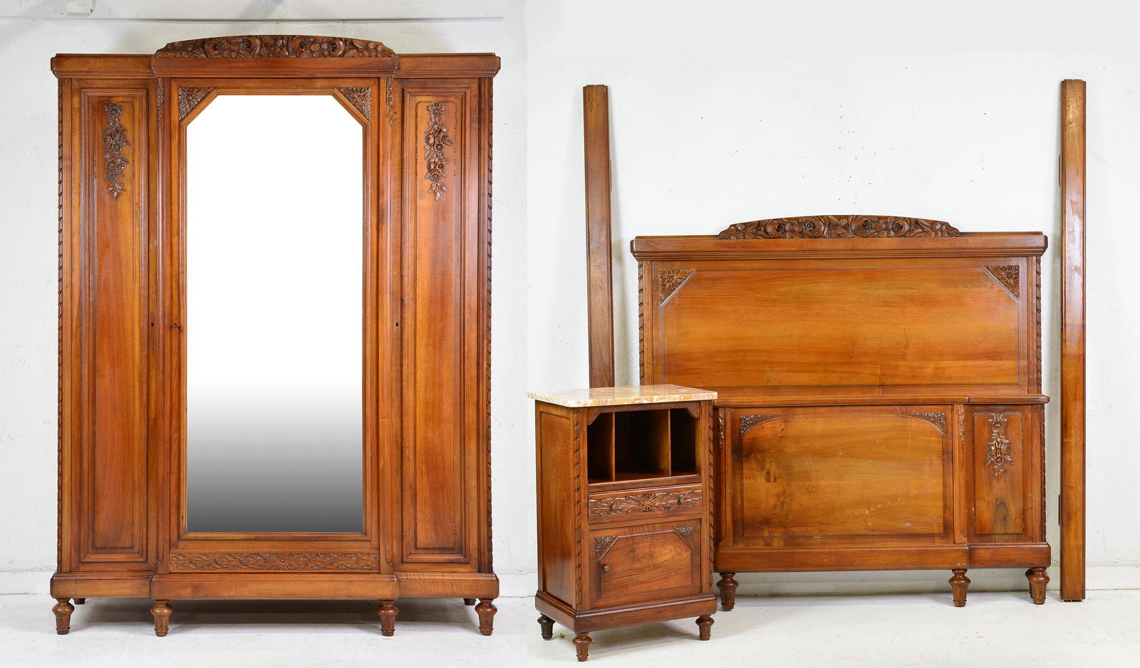 Louis XVI Style Walnut Armoire, Bed & Pot Cupboard (1 of 10)