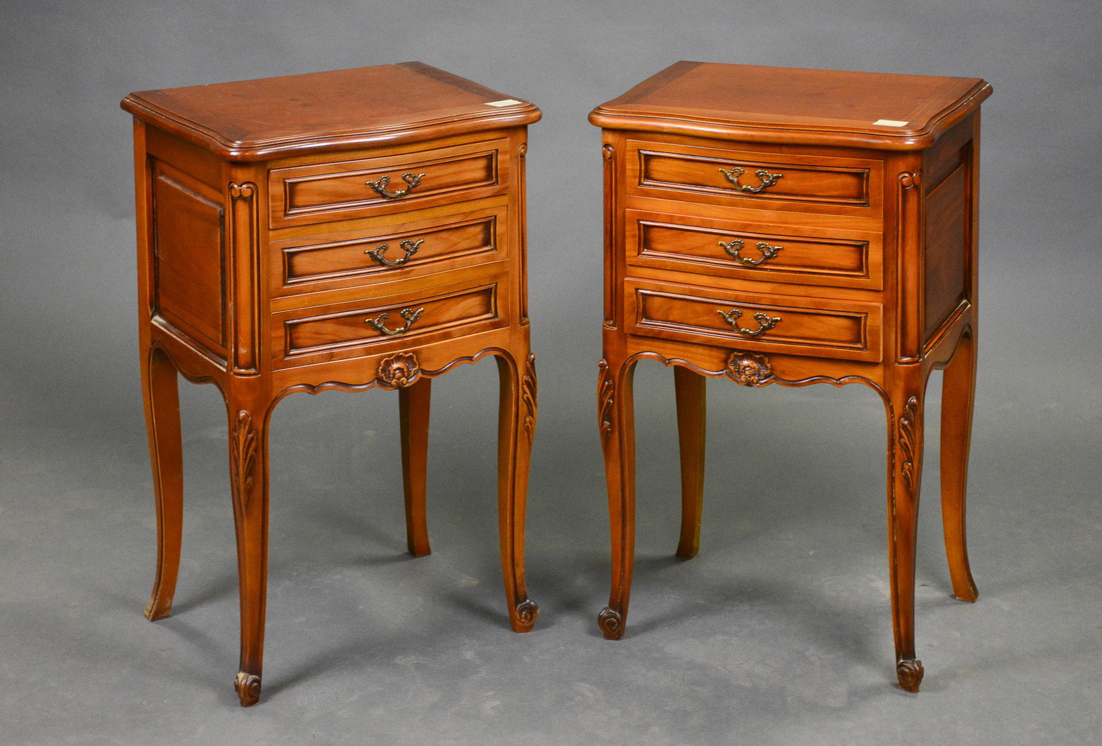 Pair Louis XV Style 3 Drawer Nightstands / Chests: Pair French Louis XV Style 3 Drawer Nightstands / Chests - 28 in tall x 16 x 13