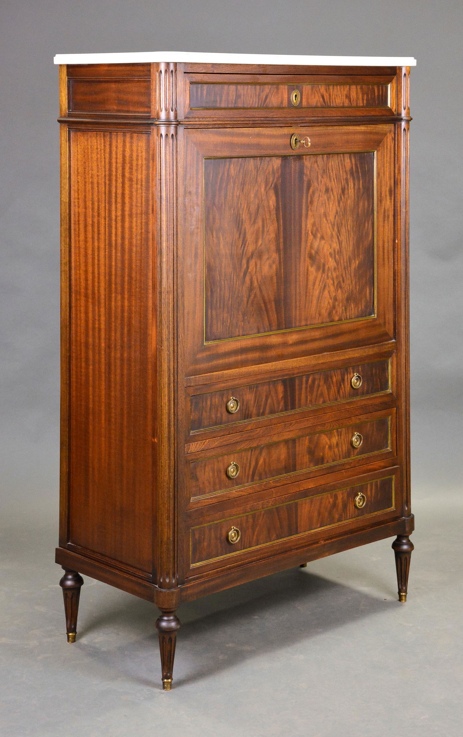 Louis XVI Style White Marble Top Secretary Abbatant (1 of 4)