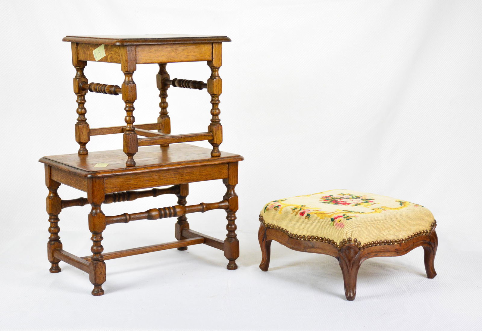Small Louis XV Style Stool & 2 Small Oak Stools (1 of 4)