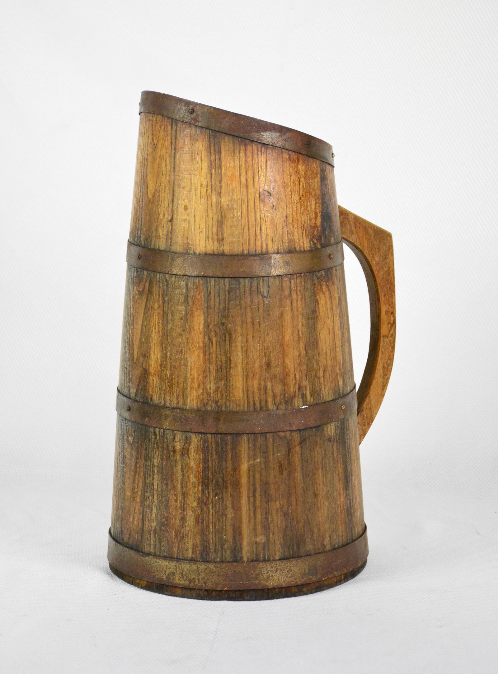 Tall Oak Jug With Metal Banding: Tall Oak Jug with Metal Banding - 19 in tall x 13 x 10