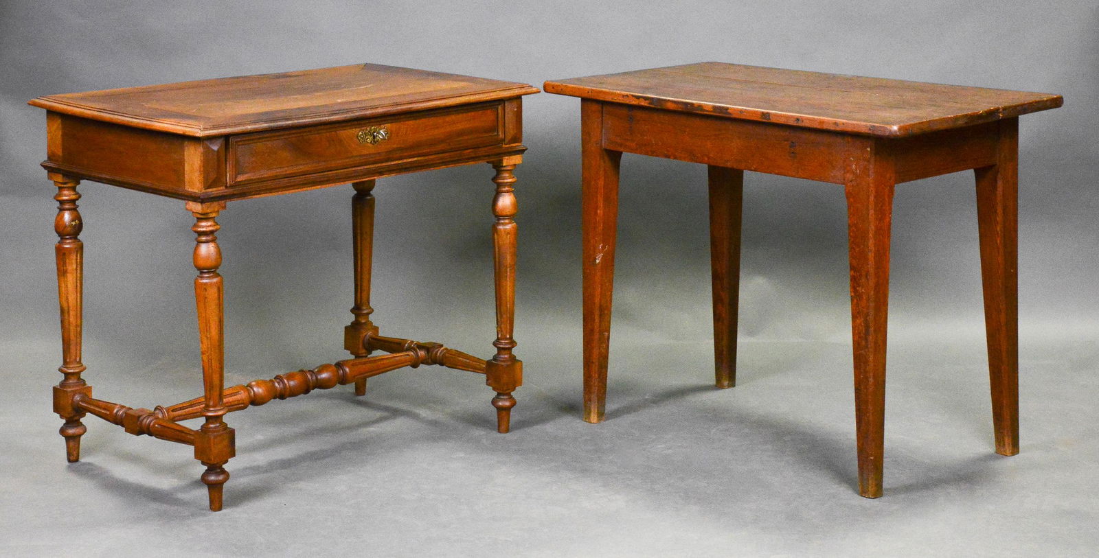 Louis XVI Style Walnut Side Table & Rustic Pine Table (1 of 4)