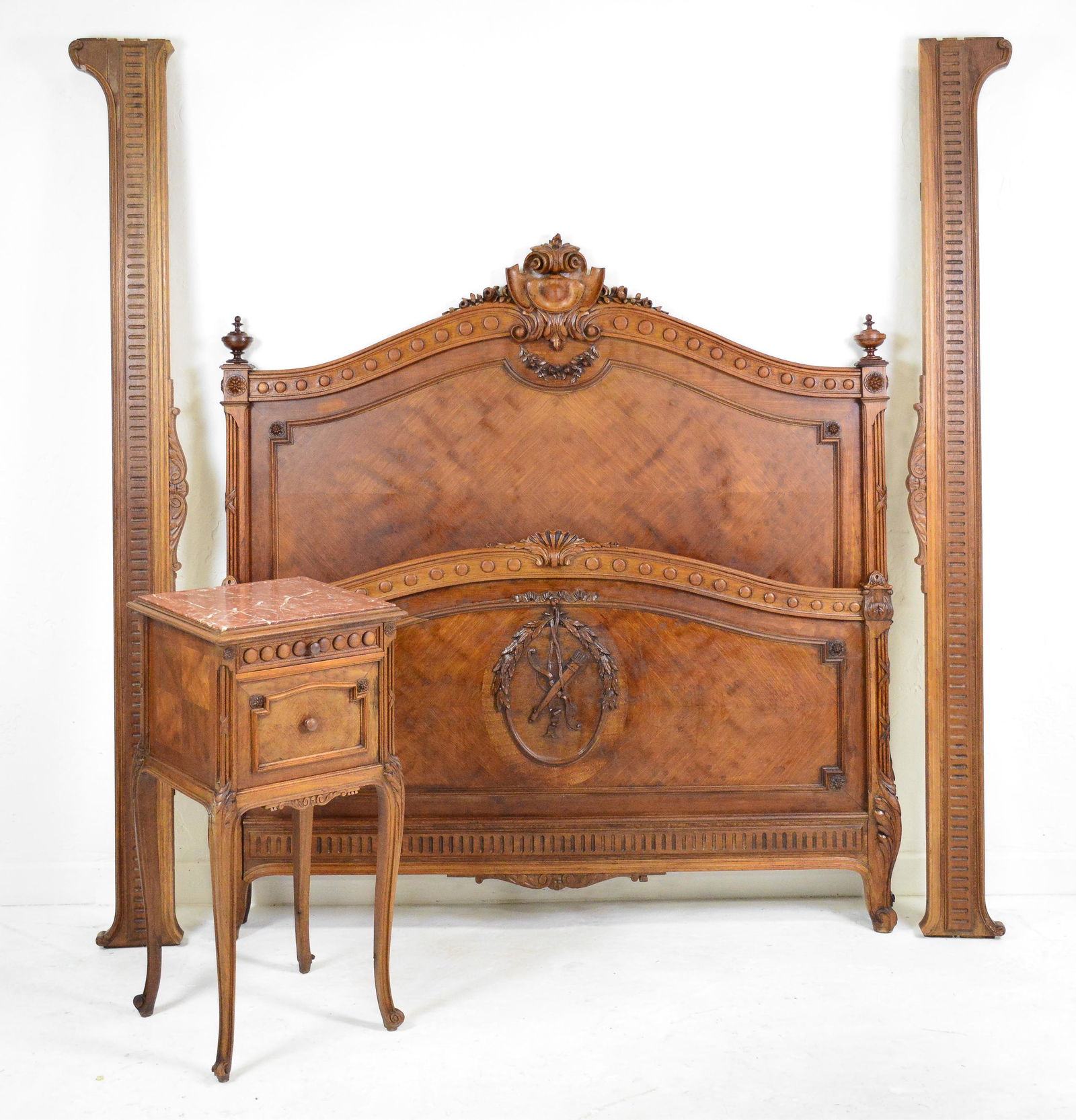 Louis XV Style Carved Walnut Bed & Pot Cupboard (1 of 6)