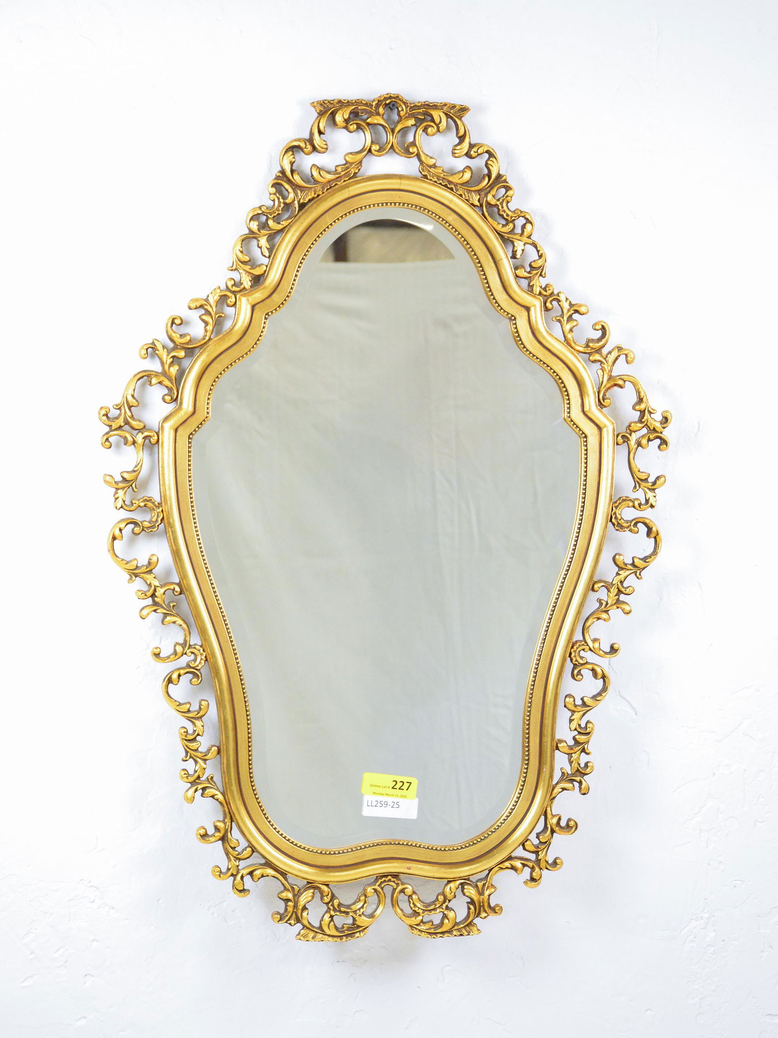 French Style Carved Gold Framed Beveled Mirror (1 of 3)