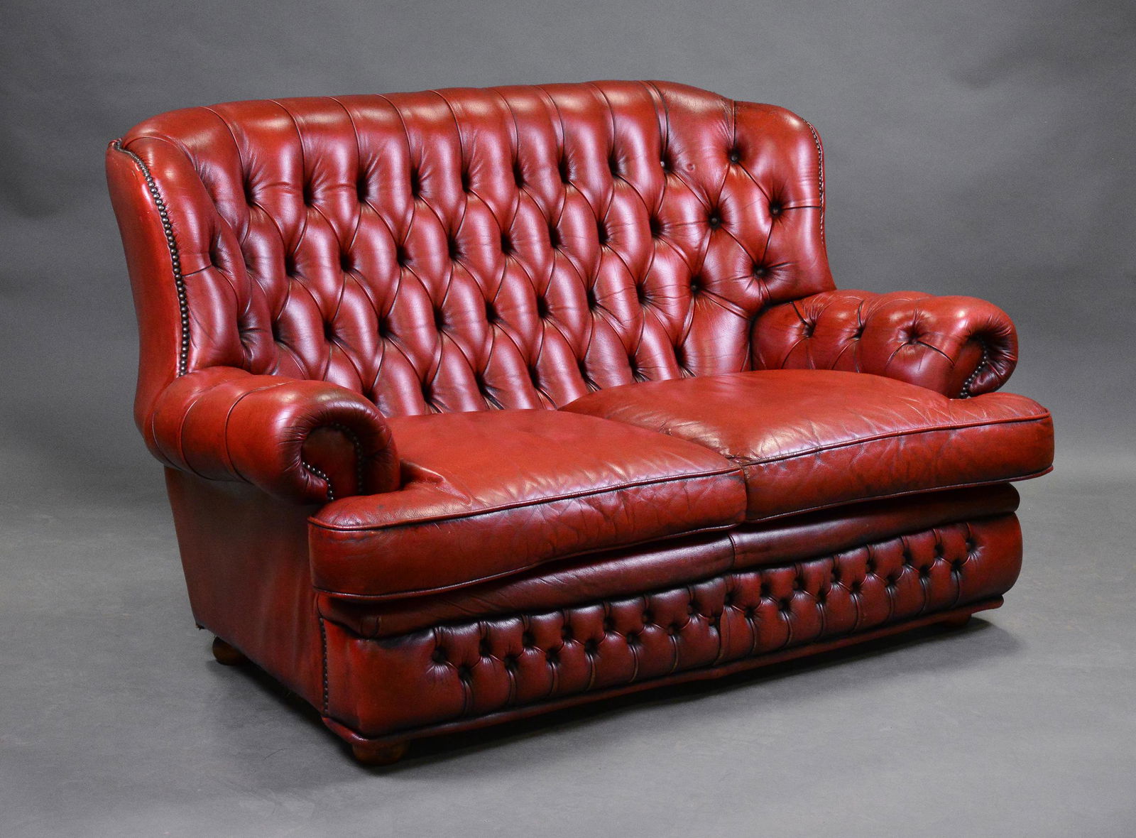 Red Leather Wing Back Chesterfield 2 Seater Sofa (1 of 5)