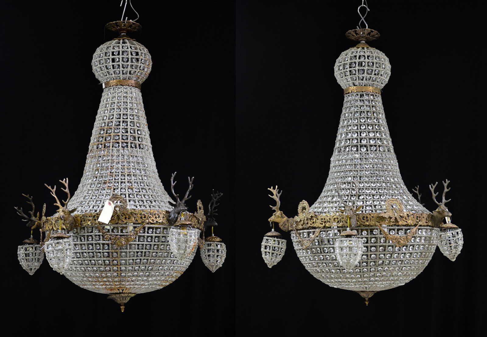 2 Large Empire Style Chandeliers With Stag Heads #1 (1 of 6)